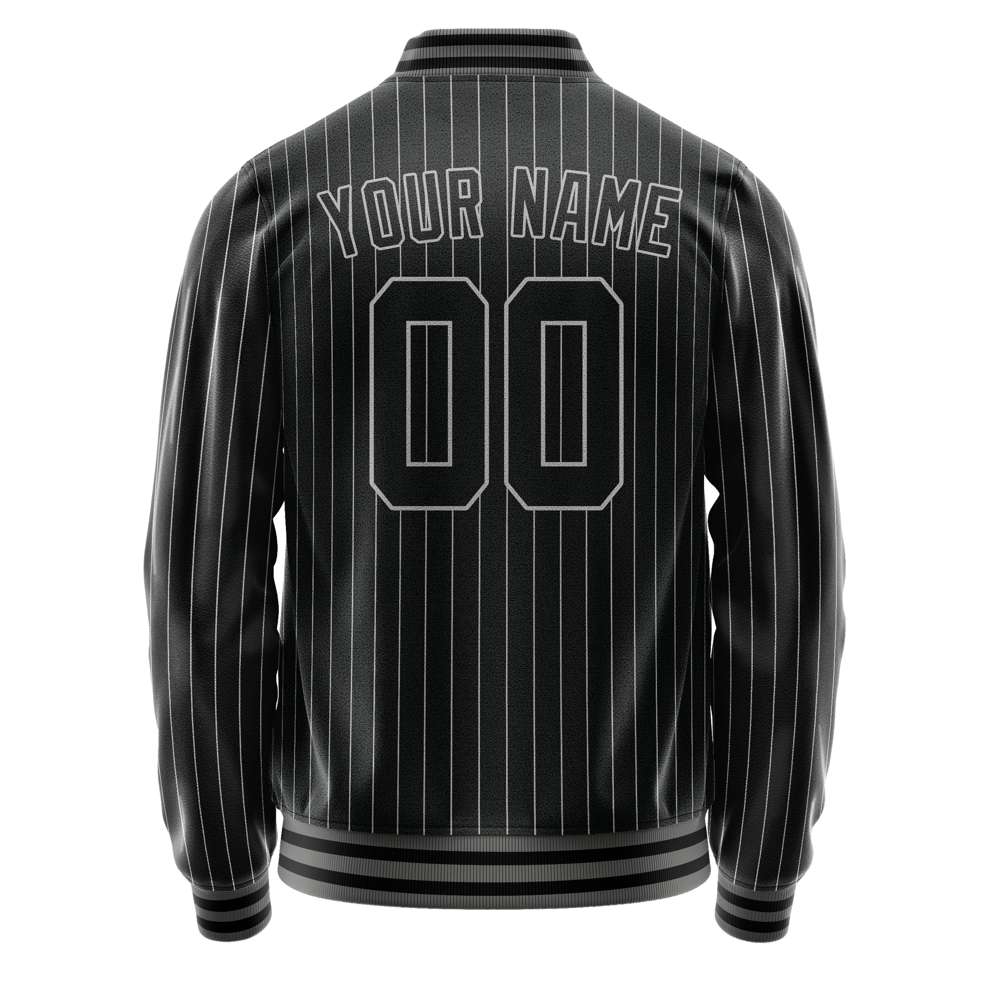 Custom Black Gray Gray Pinstripe Varsity Letterman Jacket JA02240617HF060