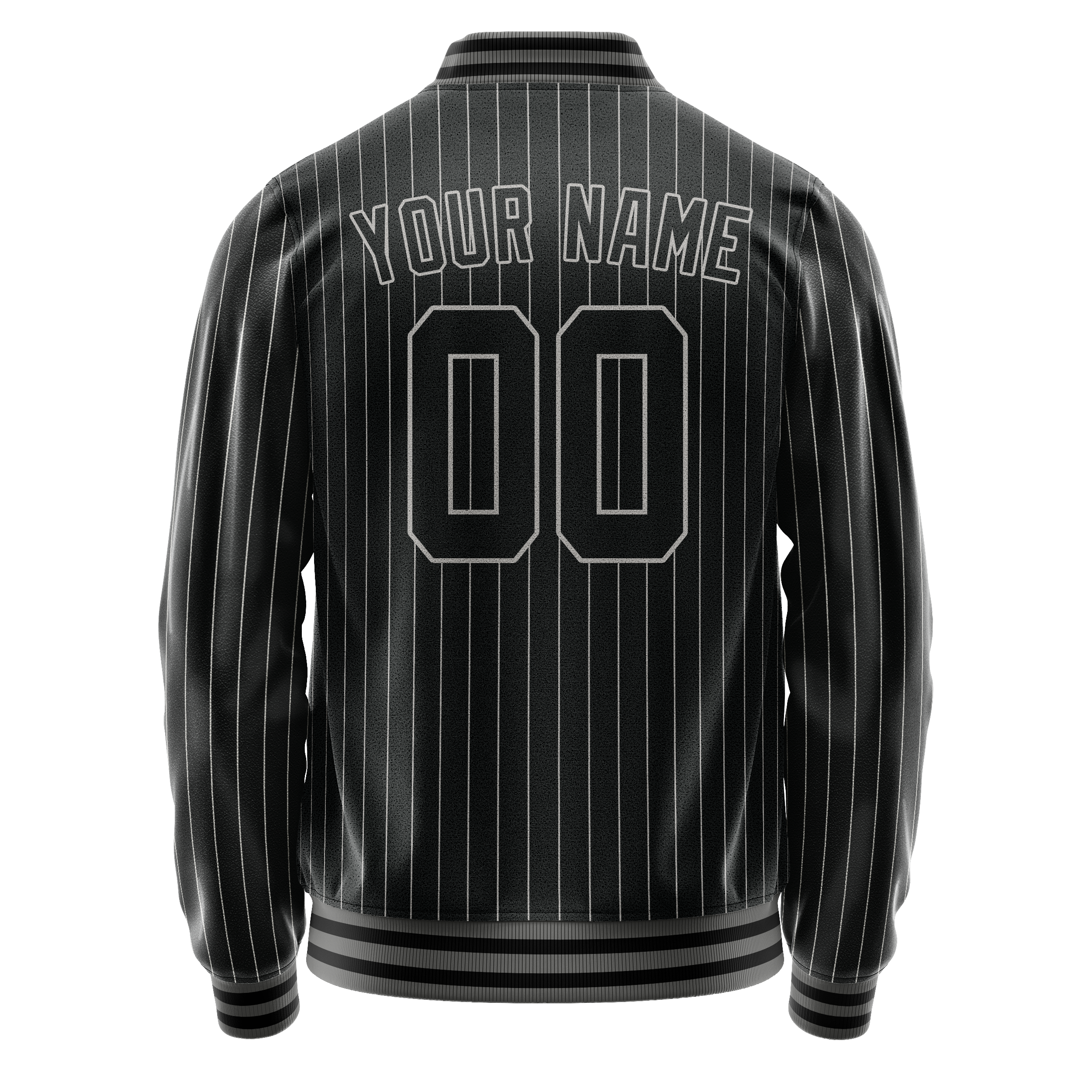 Custom Black Gray Gray Pinstripe Varsity Letterman Jacket JA02240617HF060