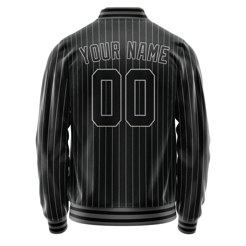 Custom Black Gray Gray Pinstripe Varsity Letterman Jacket JA02240617HF060