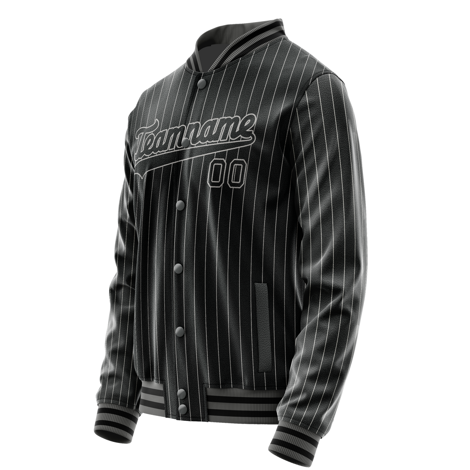 Custom Black Gray Gray Pinstripe Varsity Letterman Jacket JA02240617HF060