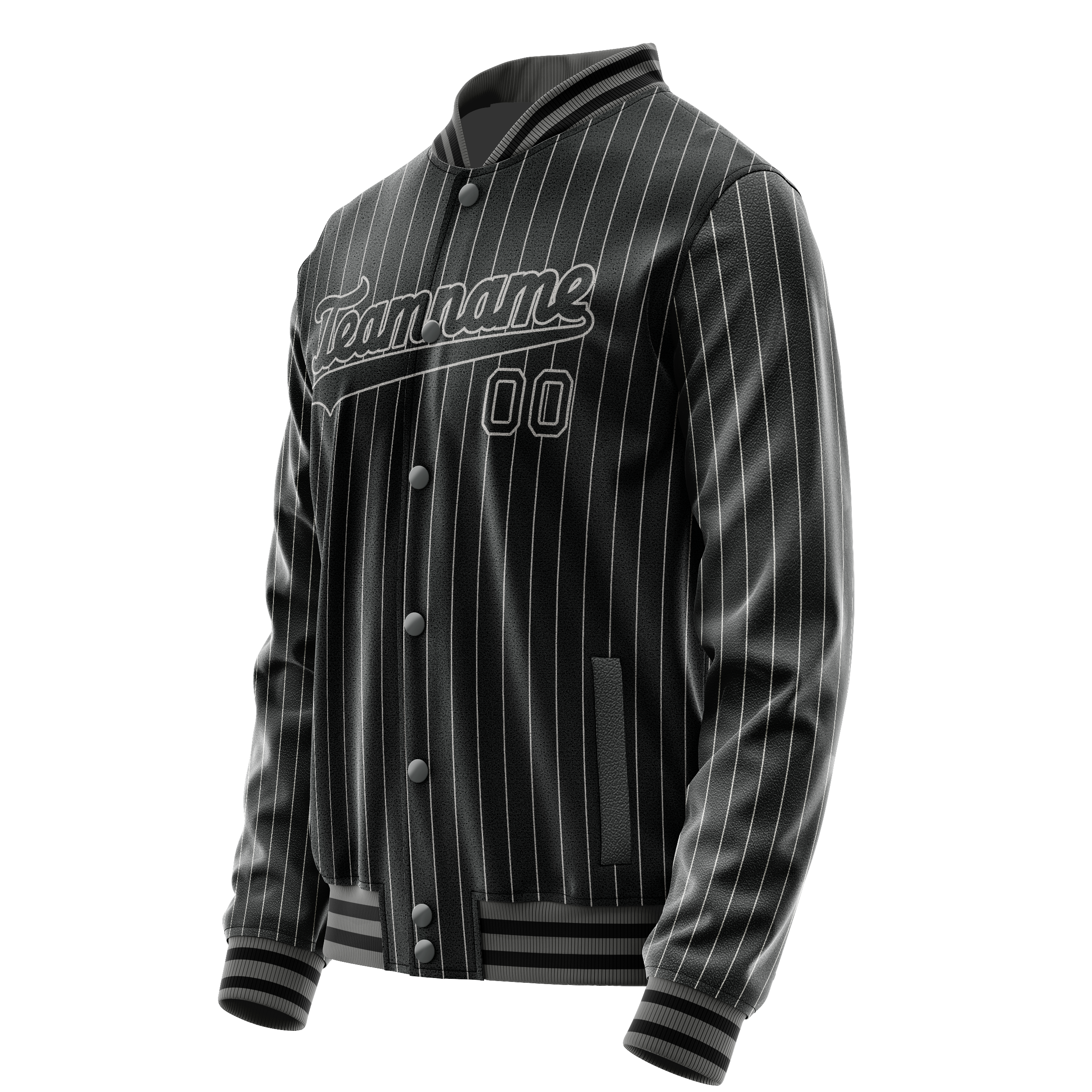 Custom Black Gray Gray Pinstripe Varsity Letterman Jacket JA02240617HF060