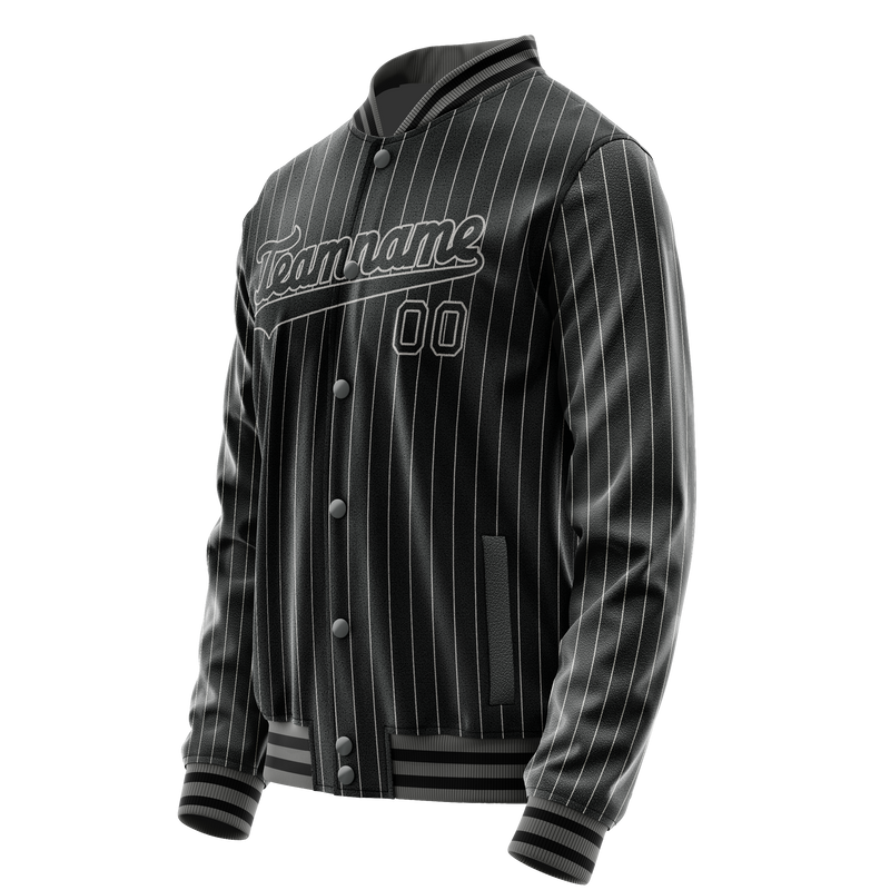 Custom Black Gray Gray Pinstripe Varsity Letterman Jacket JA02240617HF060