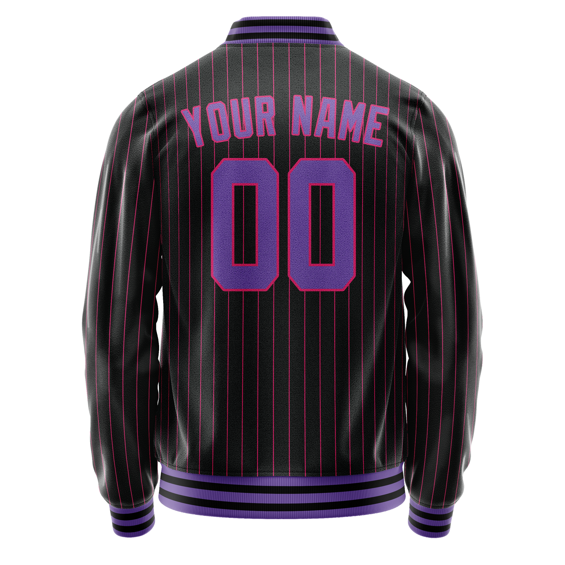 Custom Black Purple Pink Pinstripe Varsity Letterman Jacket JA02240617HF055