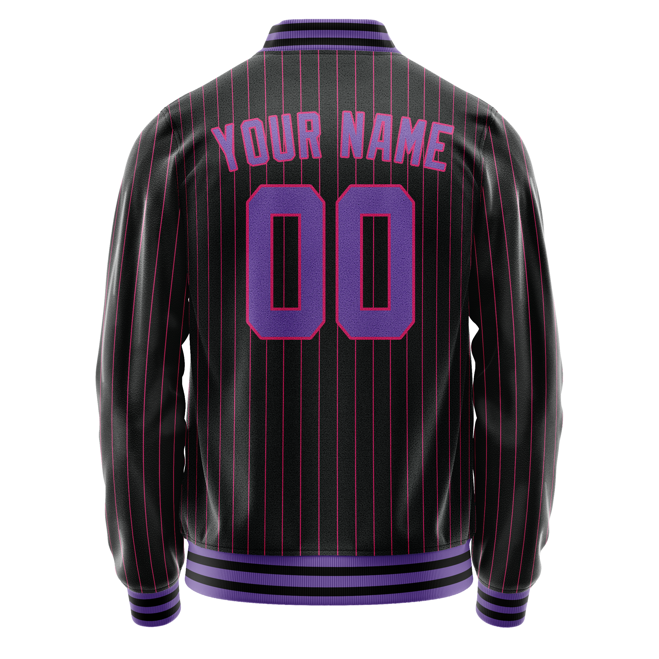 Custom Black Purple Pink Pinstripe Varsity Letterman Jacket JA02240617HF055