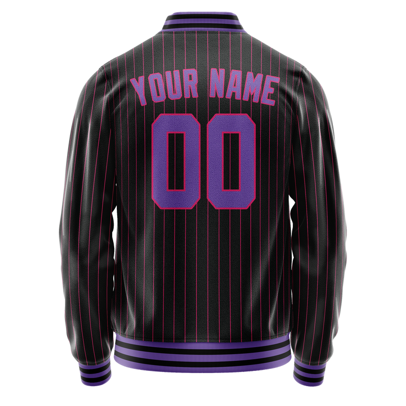 Custom Black Purple Pink Pinstripe Varsity Letterman Jacket JA02240617HF055