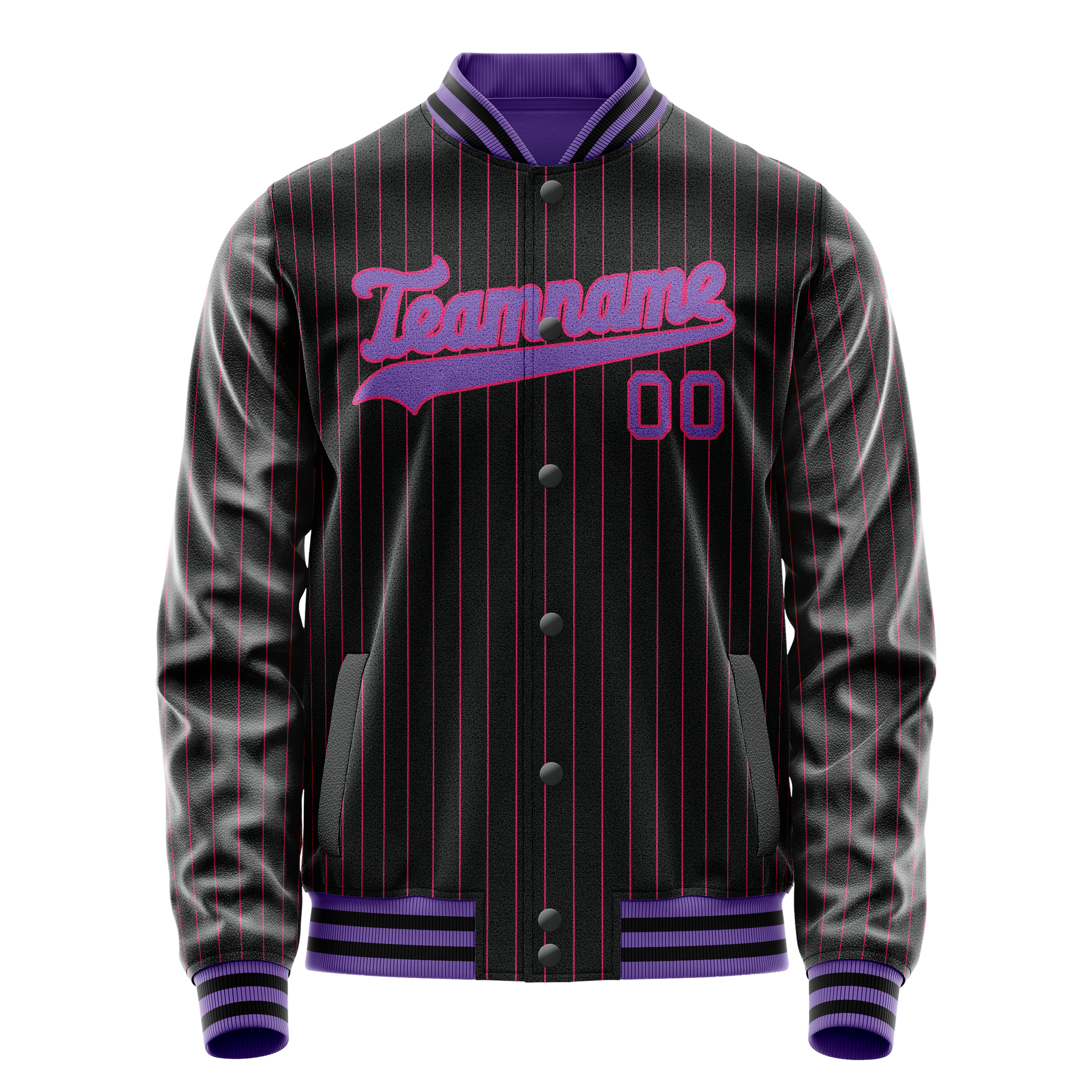 Custom Black Purple Pink Pinstripe Varsity Letterman Jacket JA02240617HF055