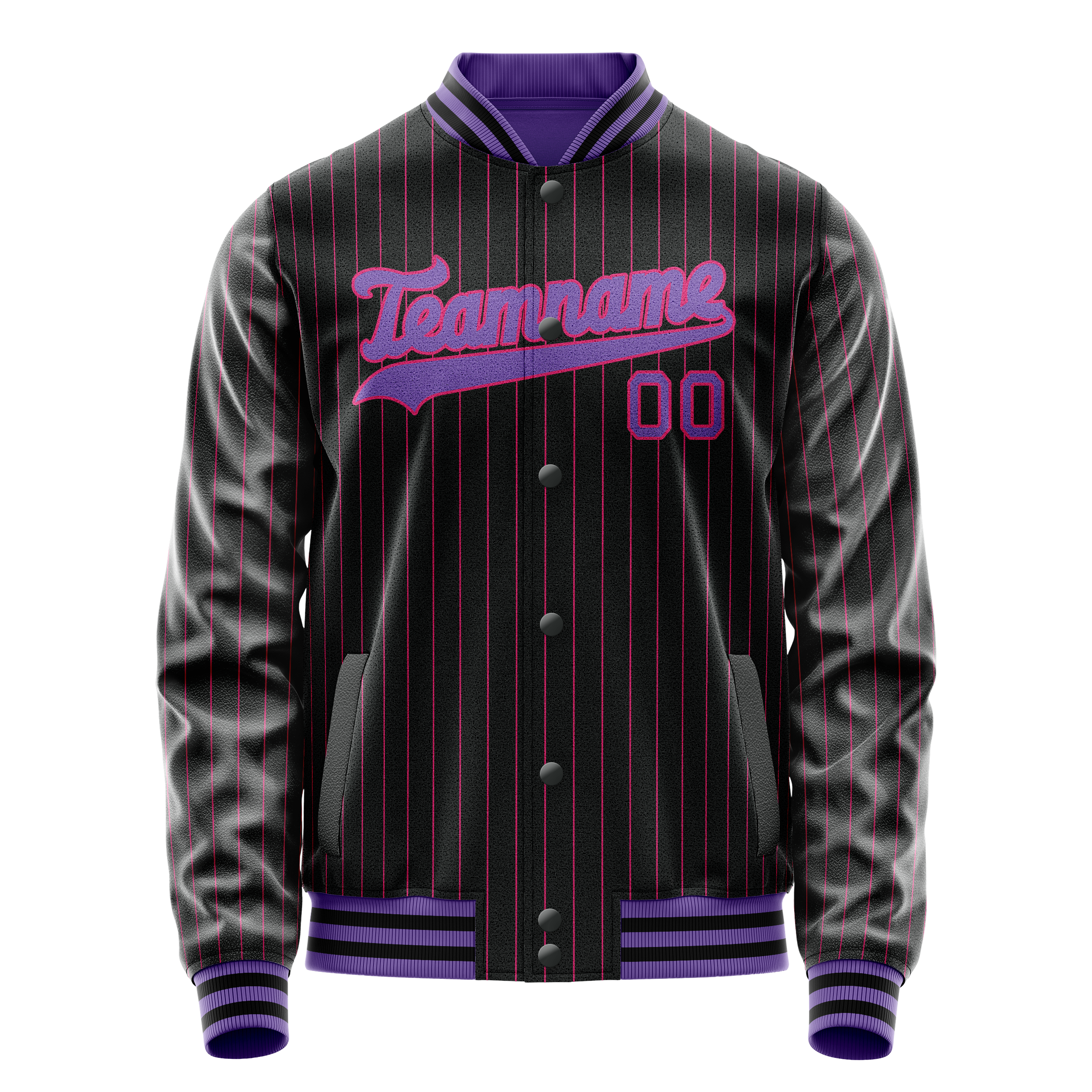 Custom Black Purple Pink Pinstripe Varsity Letterman Jacket JA02240617HF055