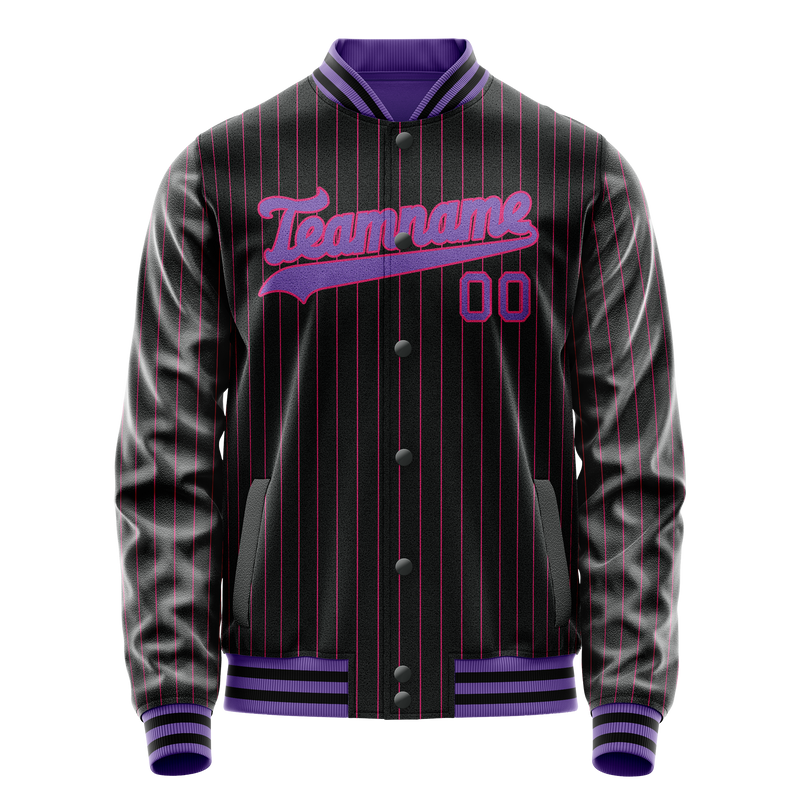 Custom Black Purple Pink Pinstripe Varsity Letterman Jacket JA02240617HF055