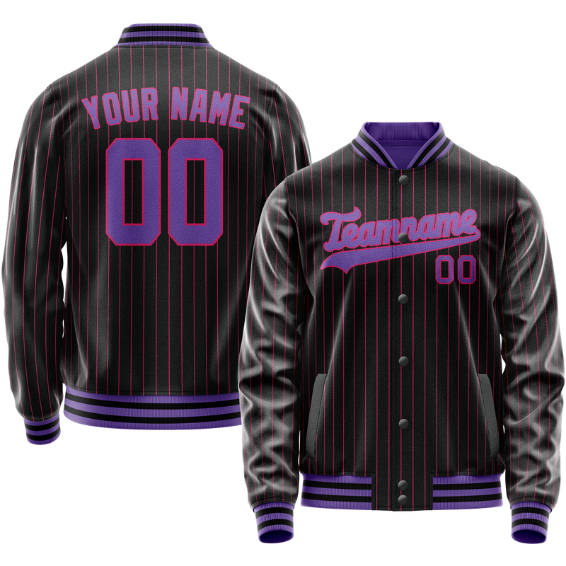 Custom Black Purple Pink Pinstripe Varsity Letterman Jacket JA02240617HF055
