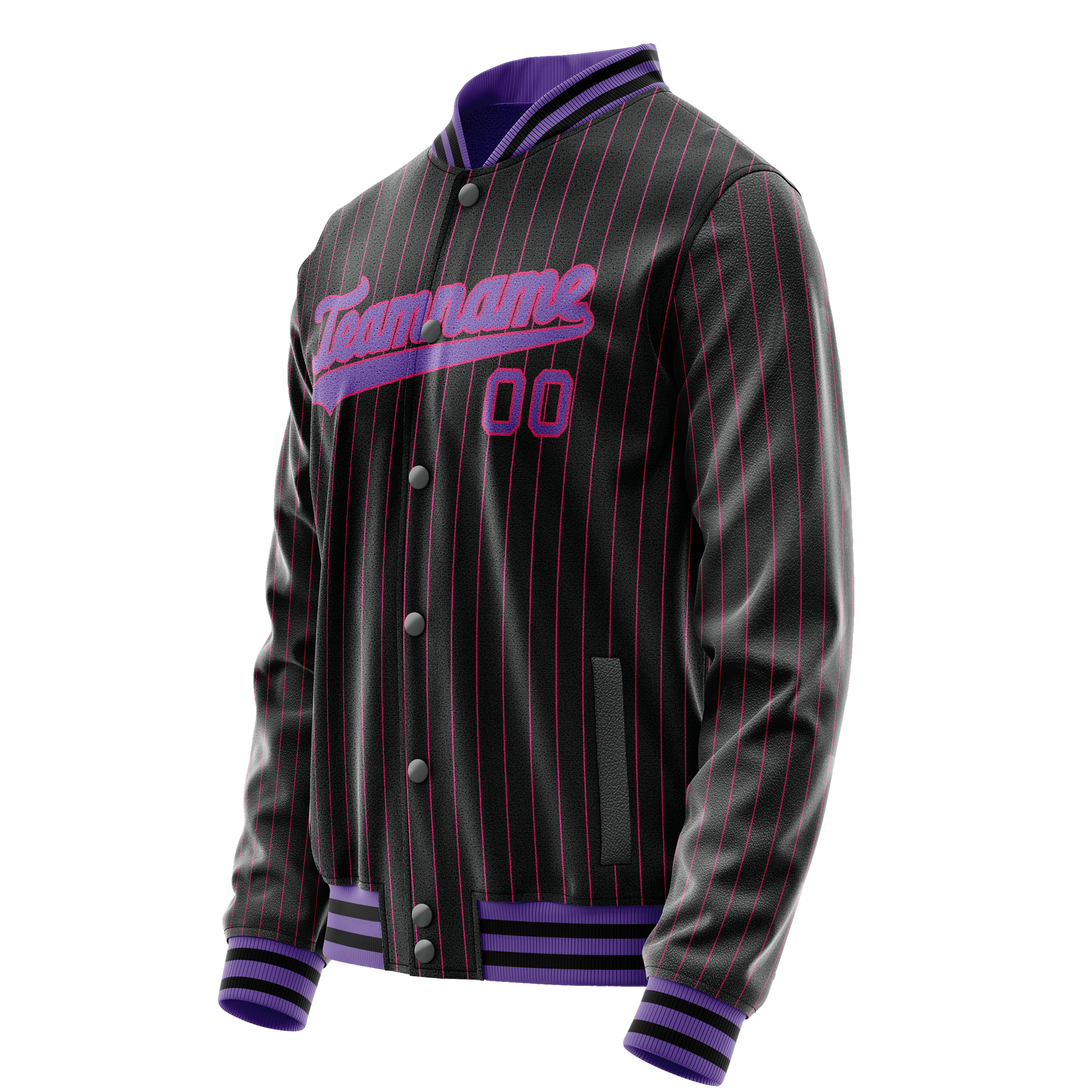 Custom Black Purple Pink Pinstripe Varsity Letterman Jacket JA02240617HF055