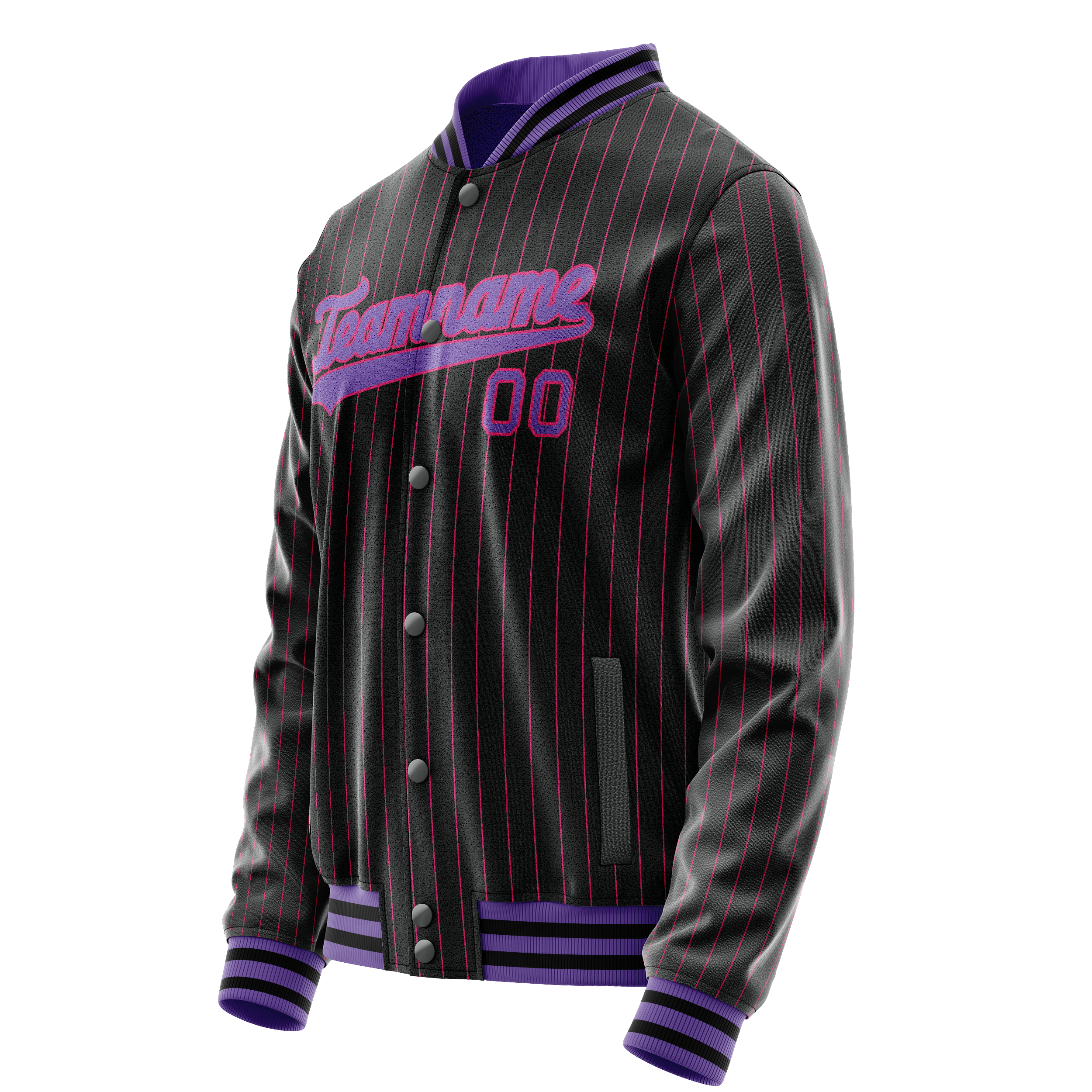 Custom Black Purple Pink Pinstripe Varsity Letterman Jacket JA02240617HF055