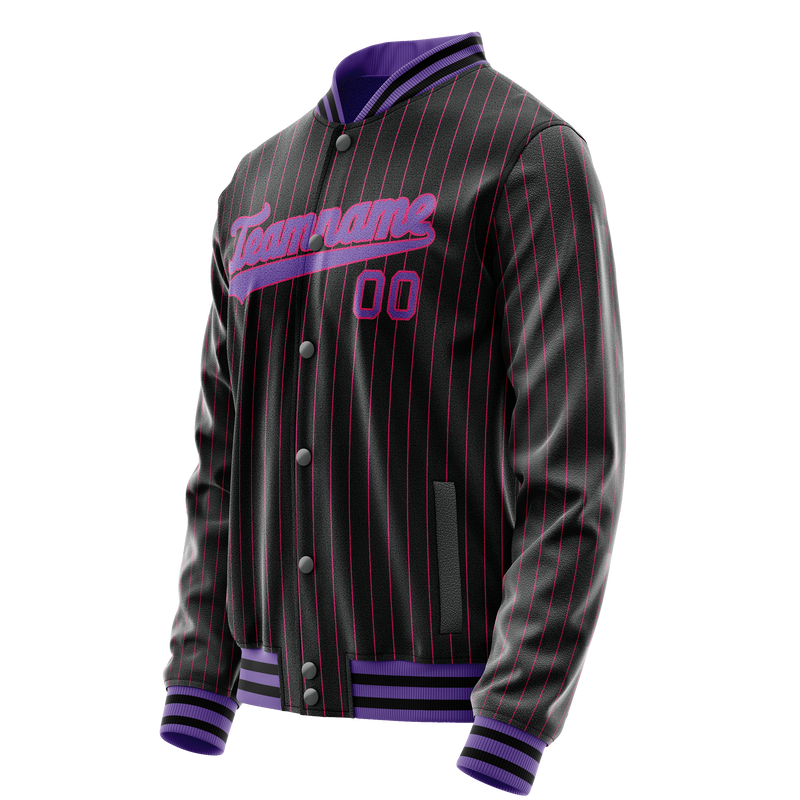 Custom Black Purple Pink Pinstripe Varsity Letterman Jacket JA02240617HF055