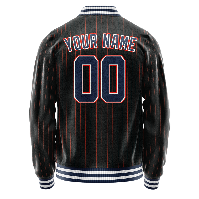Custom Black Royal Orange Pinstripe Varsity Letterman Jacket JA02240617HF035