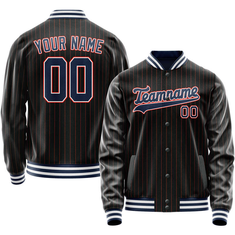 Custom Black Royal Orange Pinstripe Varsity Letterman Jacket JA02240617HF035
