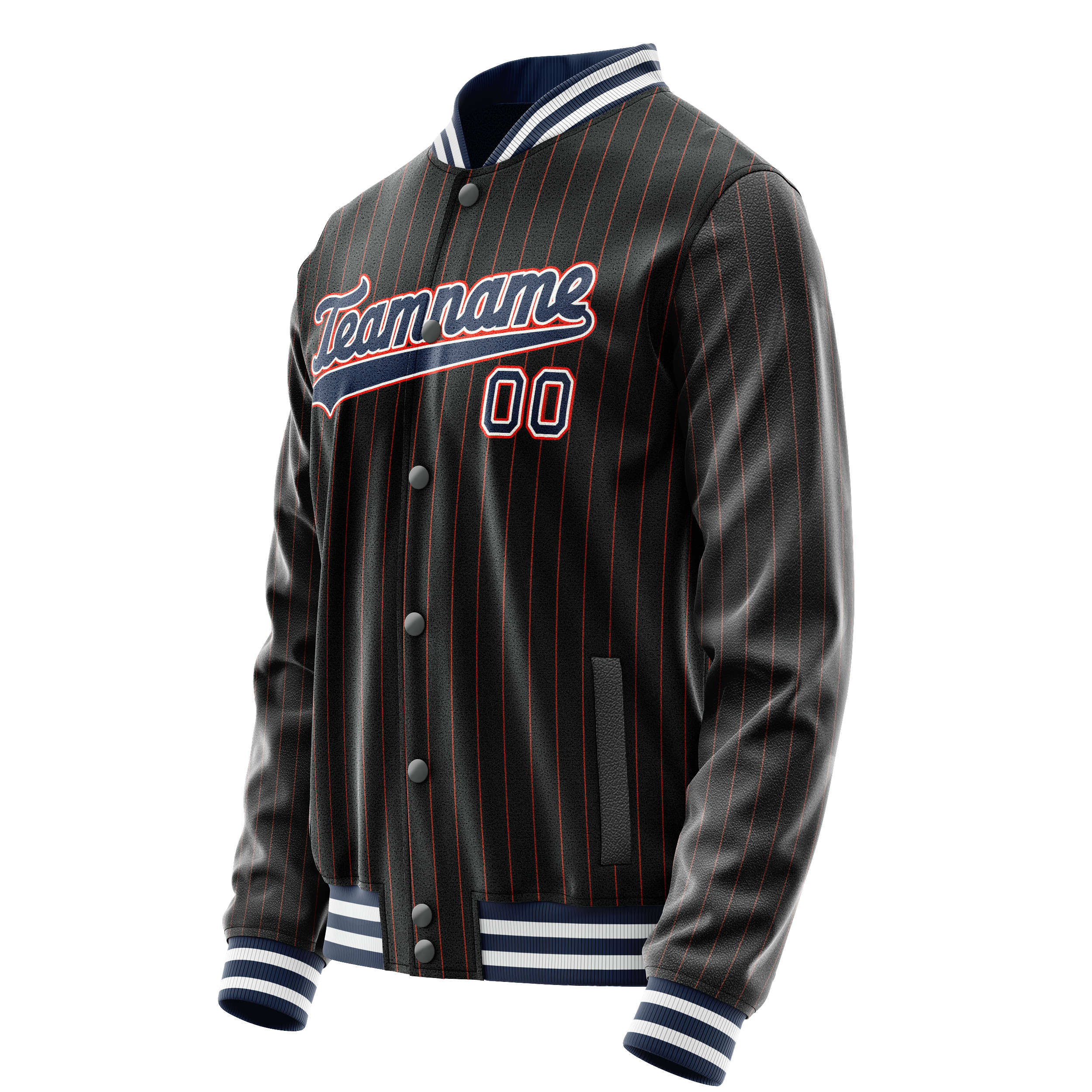 Custom Black Royal Orange Pinstripe Varsity Letterman Jacket JA02240617HF035