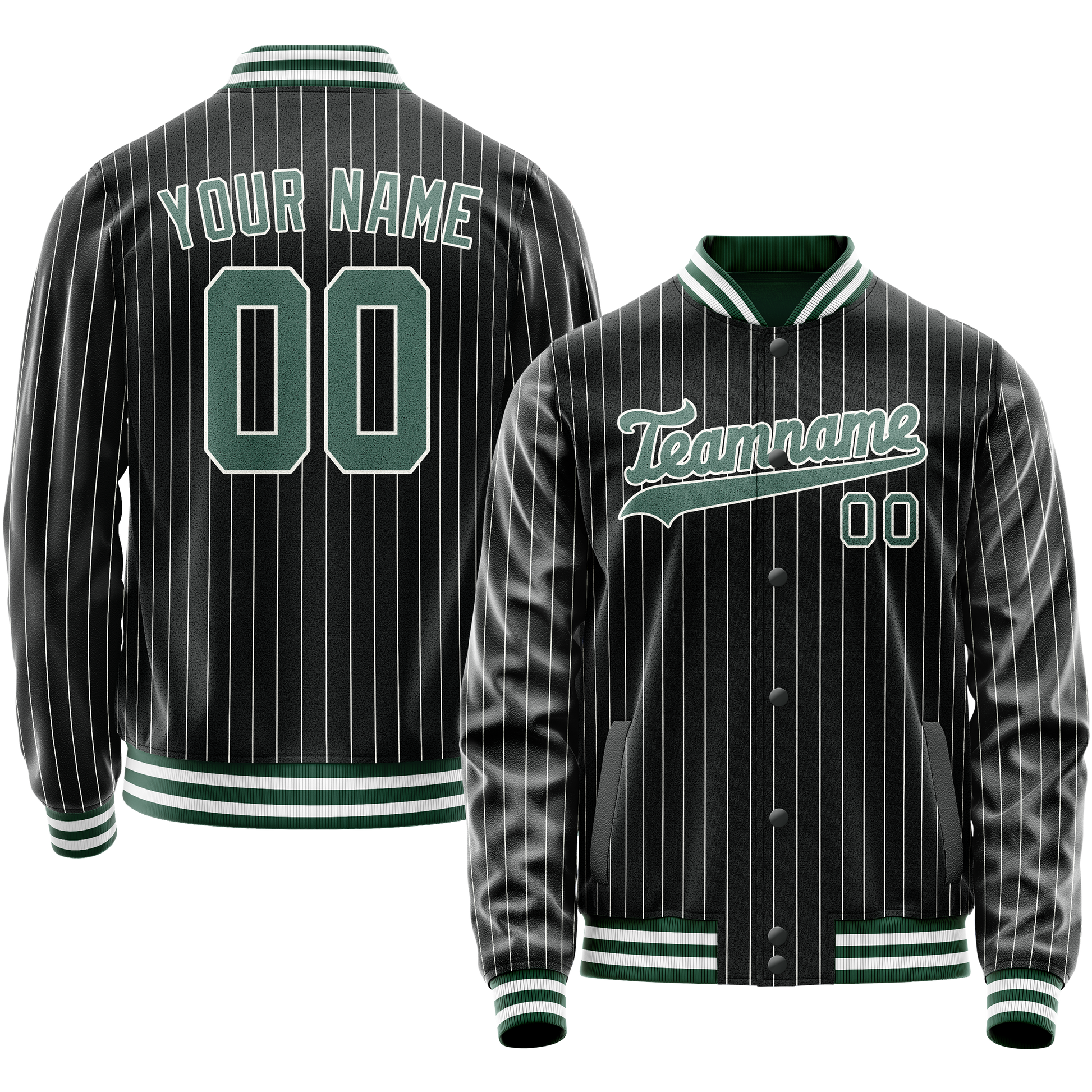 Custom Black Teal Gray Pinstripe Varsity Letterman Jacket JA02240617HF032