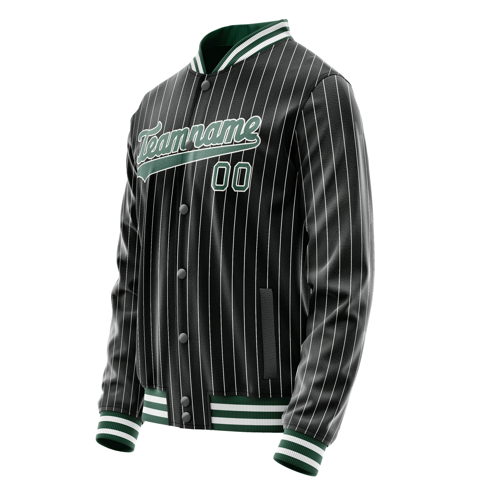 Custom Black Teal Gray Pinstripe Varsity Letterman Jacket JA02240617HF032