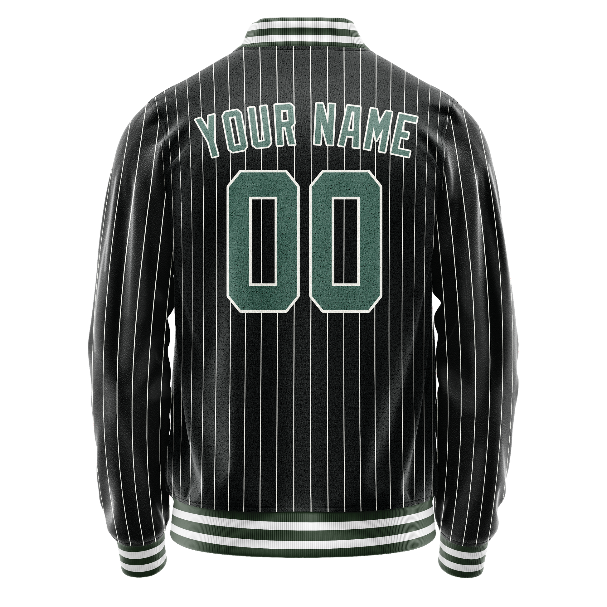 Custom Black Teal White Pinstripe Varsity Letterman Jacket JA02240617HF041