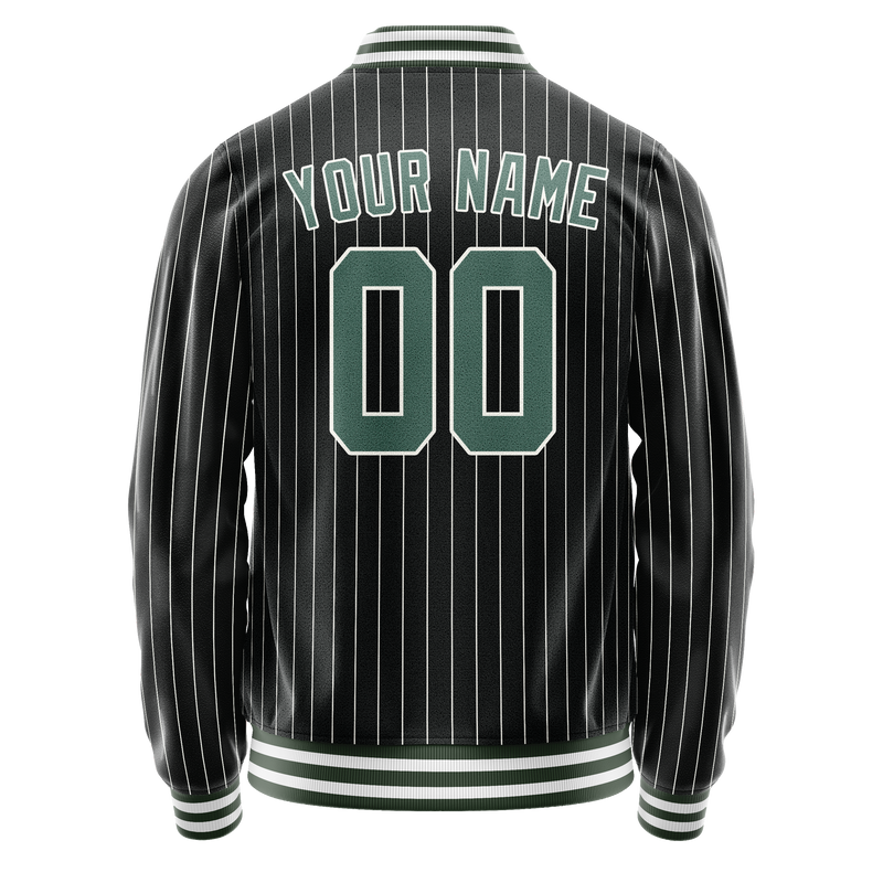 Custom Black Teal White Pinstripe Varsity Letterman Jacket JA02240617HF041