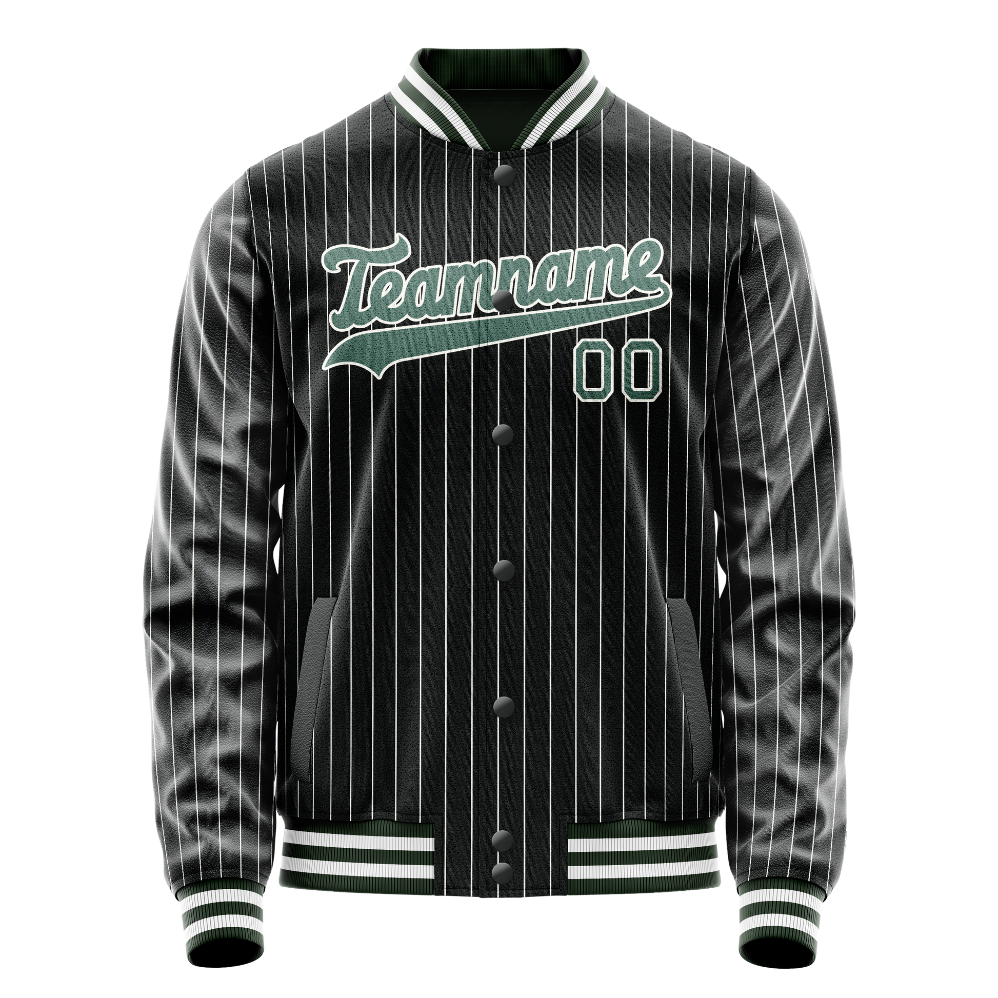 Custom Black Teal White Pinstripe Varsity Letterman Jacket JA02240617HF041