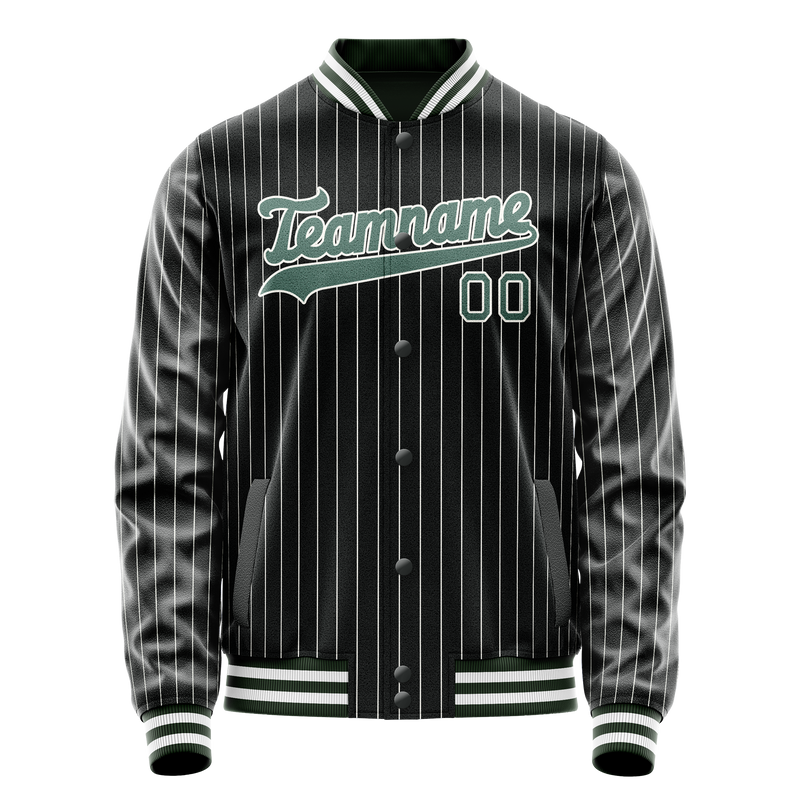 Custom Black Teal White Pinstripe Varsity Letterman Jacket JA02240617HF041