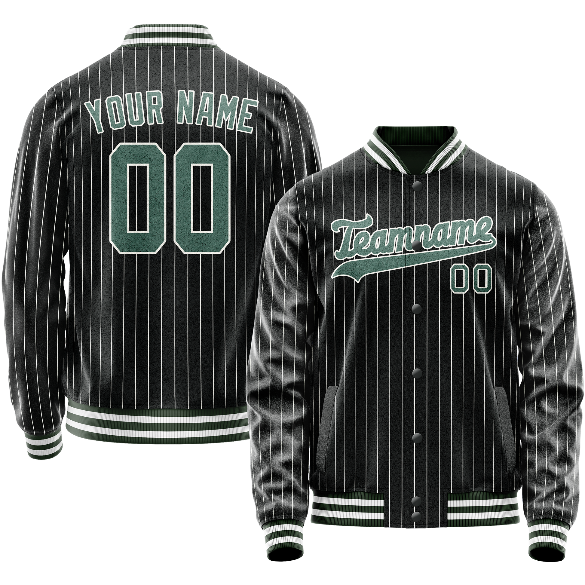 Custom Black Teal White Pinstripe Varsity Letterman Jacket JA02240617HF041