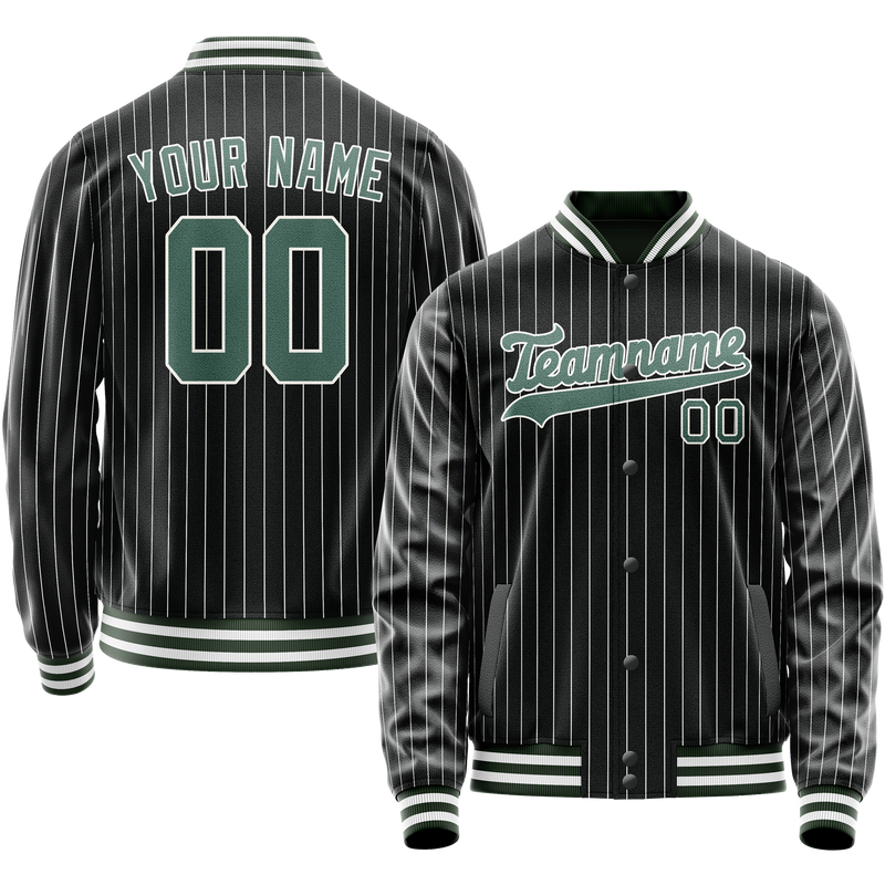 Custom Black Teal White Pinstripe Varsity Letterman Jacket JA02240617HF041