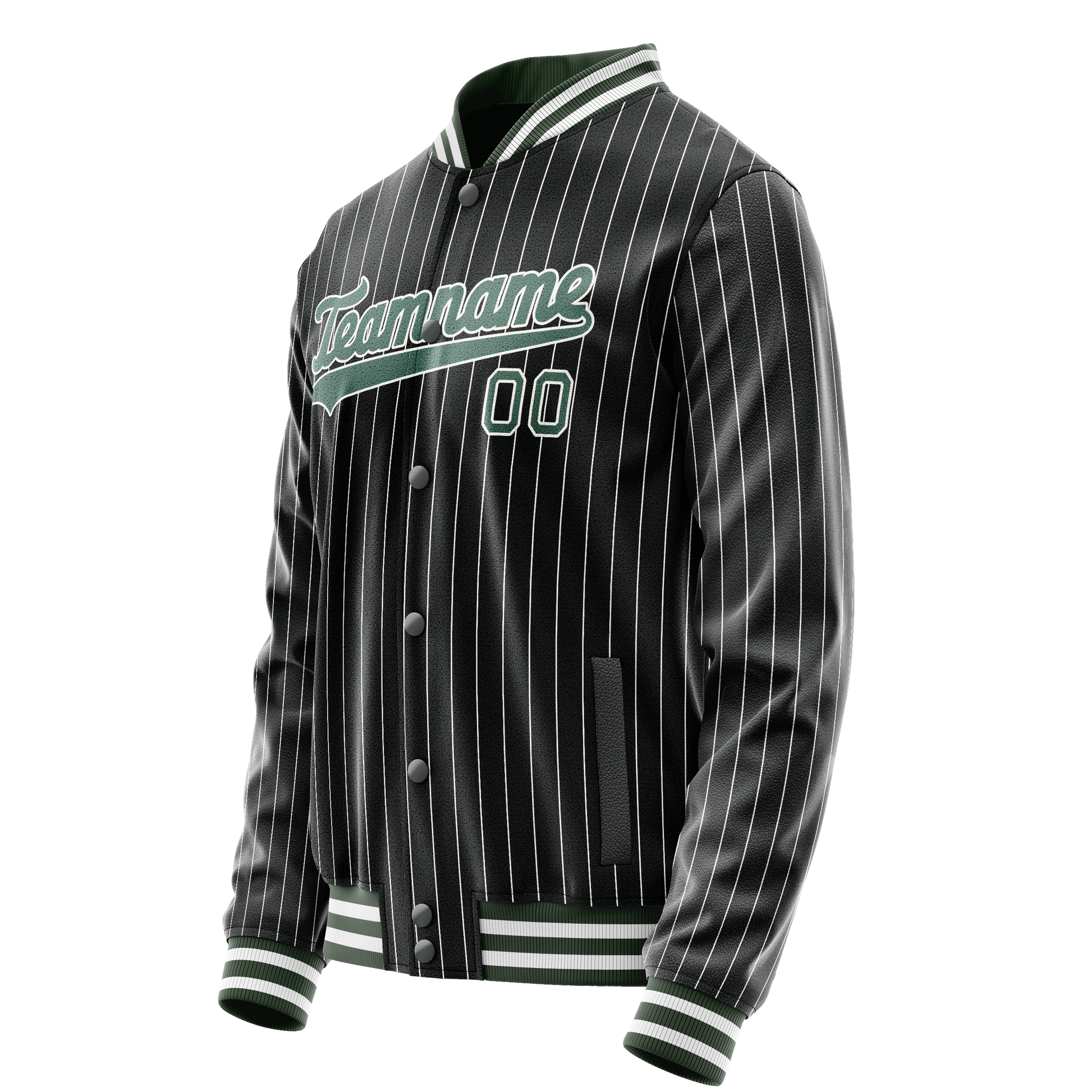 Custom Black Teal White Pinstripe Varsity Letterman Jacket JA02240617HF041