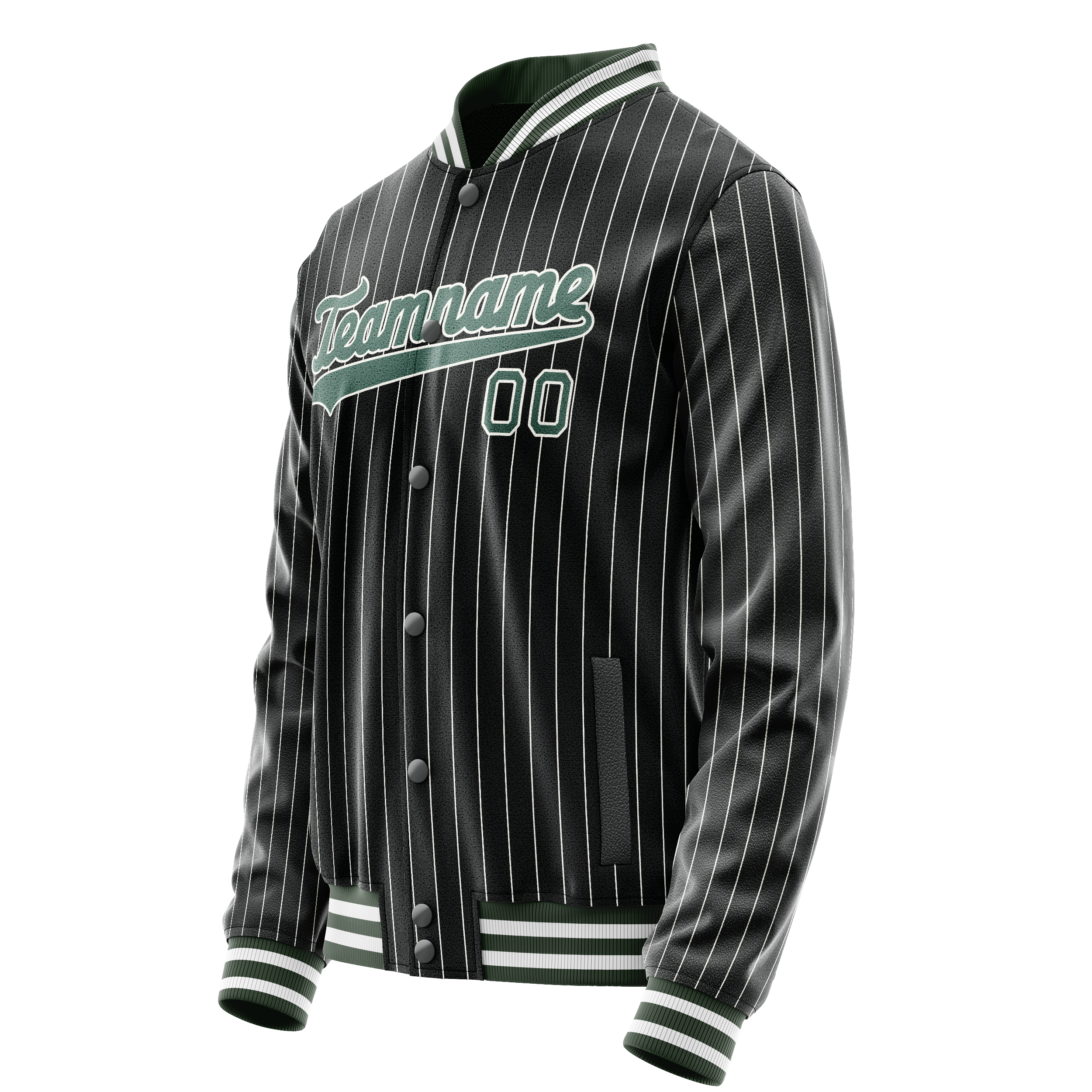 Custom Black Teal White Pinstripe Varsity Letterman Jacket JA02240617HF041