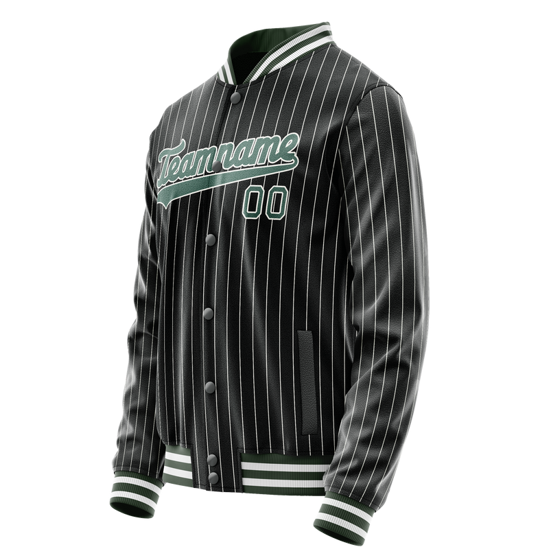 Custom Black Teal White Pinstripe Varsity Letterman Jacket JA02240617HF041