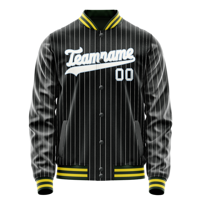 Custom Black White Gray Pinstripe Varsity Letterman Jacket JA02240617HF045