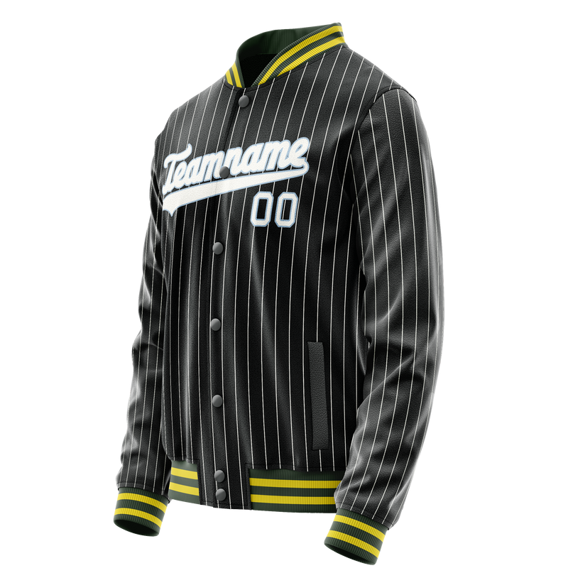 Custom Black White Gray Pinstripe Varsity Letterman Jacket JA02240617HF045