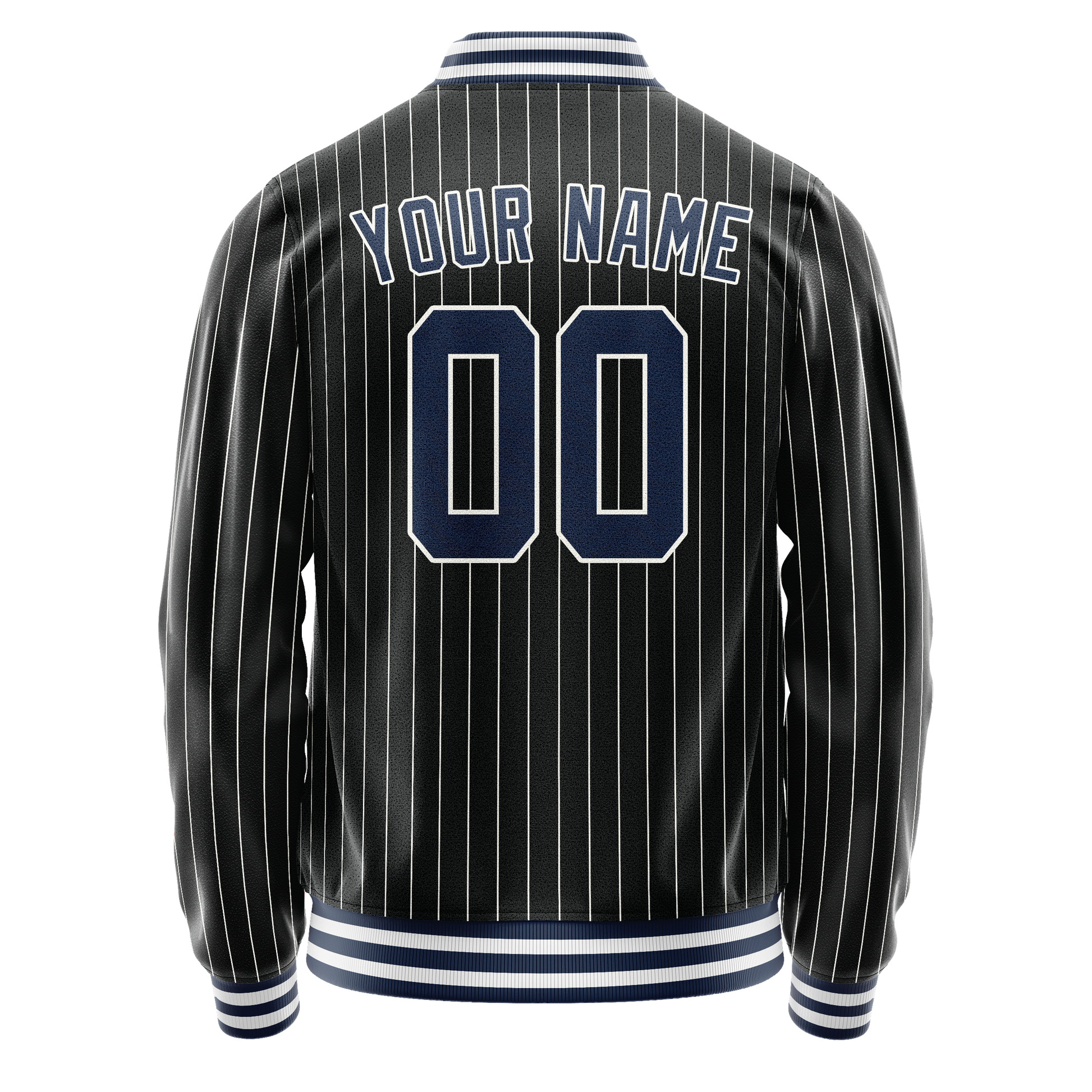 Custom Black Royal White Pinstripe Varsity Letterman Jacket JA02240617HF057