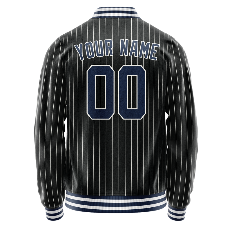 Custom Black Royal White Pinstripe Varsity Letterman Jacket JA02240617HF057