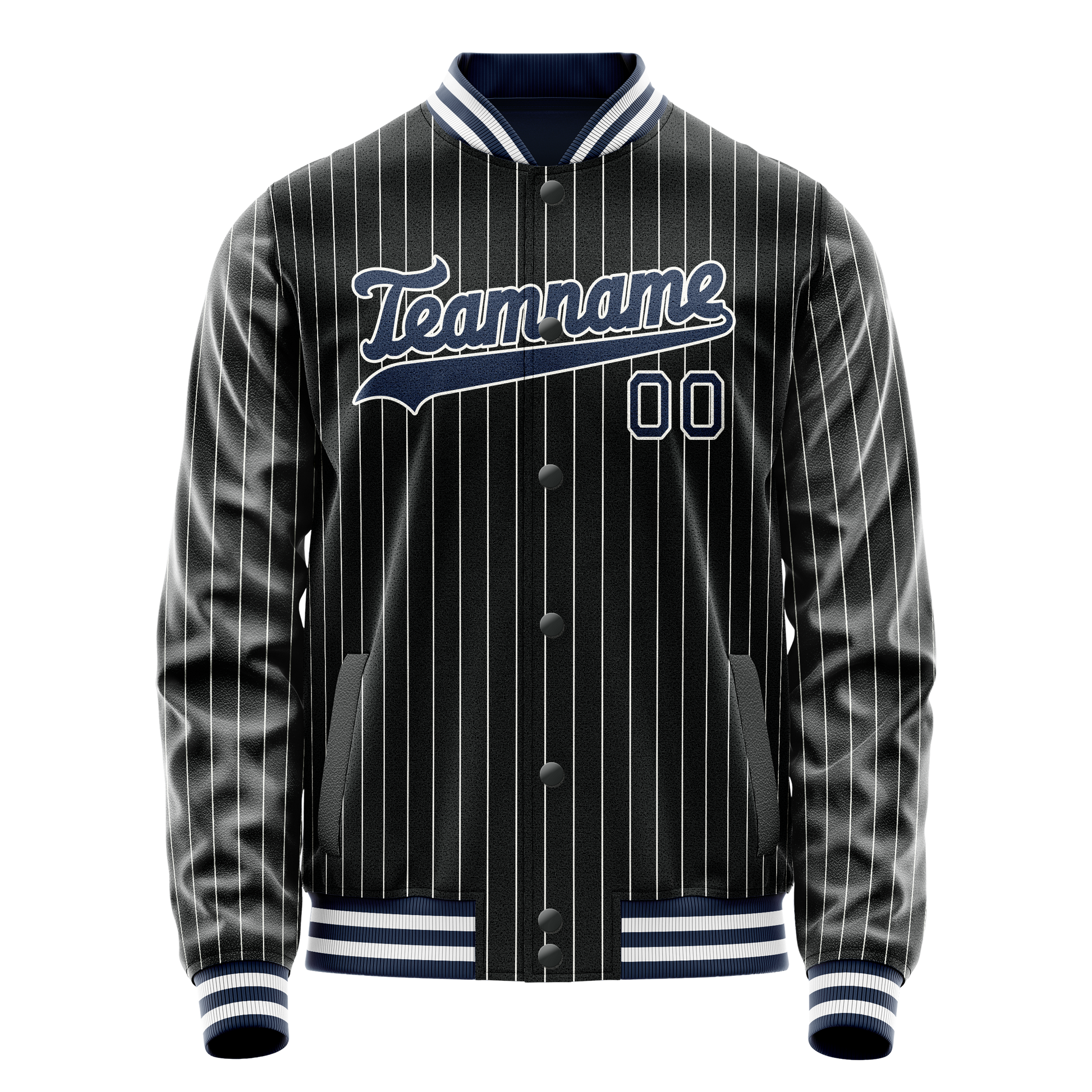 Custom Black Royal White Pinstripe Varsity Letterman Jacket JA02240617HF057