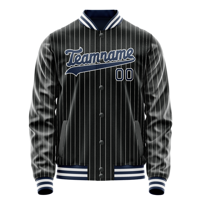 Custom Black Royal White Pinstripe Varsity Letterman Jacket JA02240617HF057