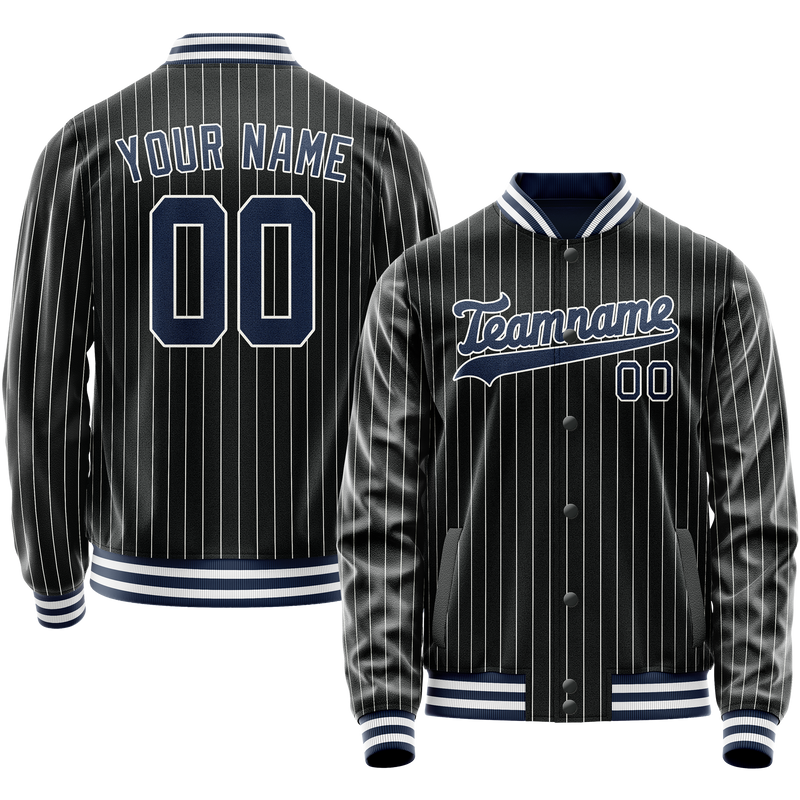 Custom Black Royal White Pinstripe Varsity Letterman Jacket JA02240617HF057