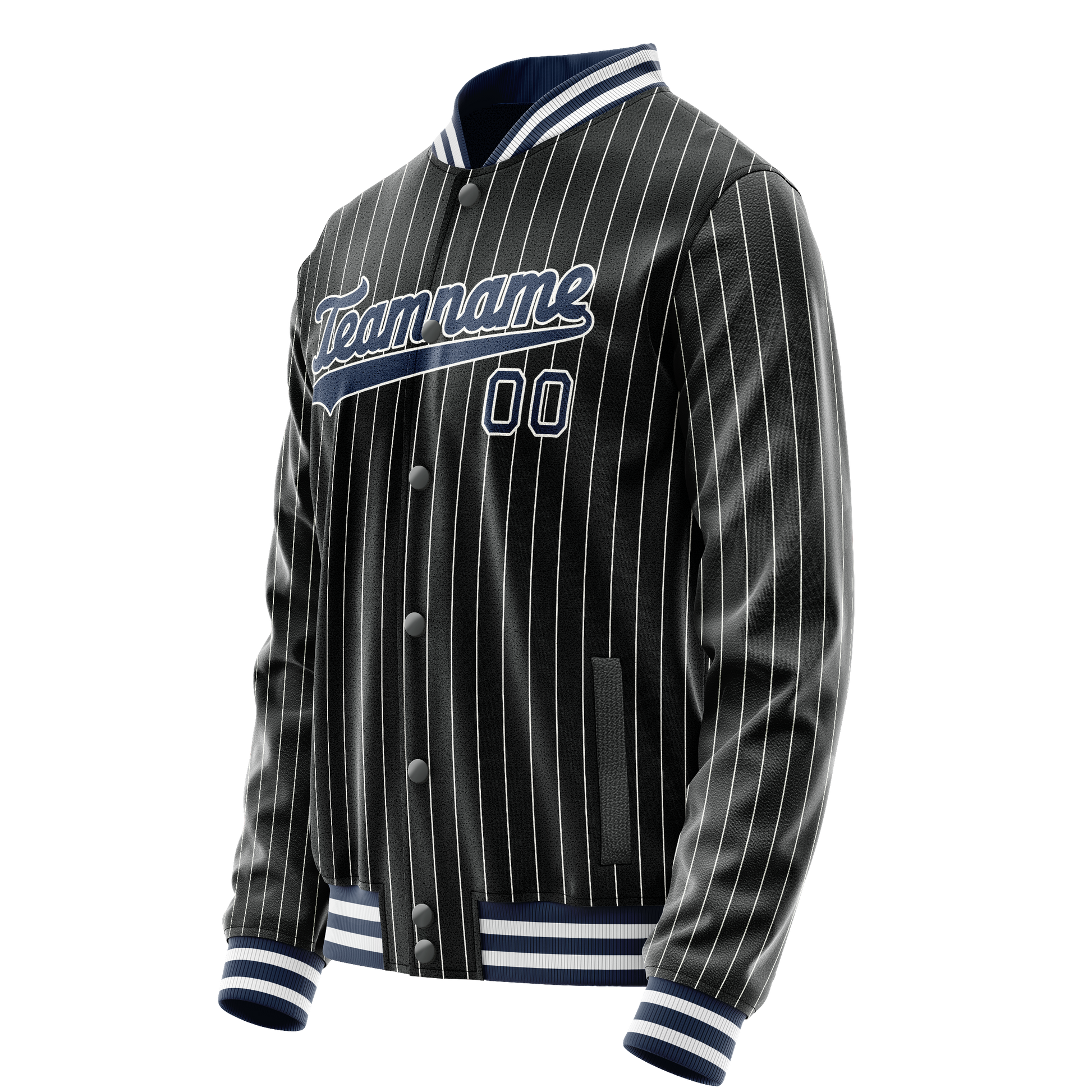 Custom Black Royal White Pinstripe Varsity Letterman Jacket JA02240617HF057