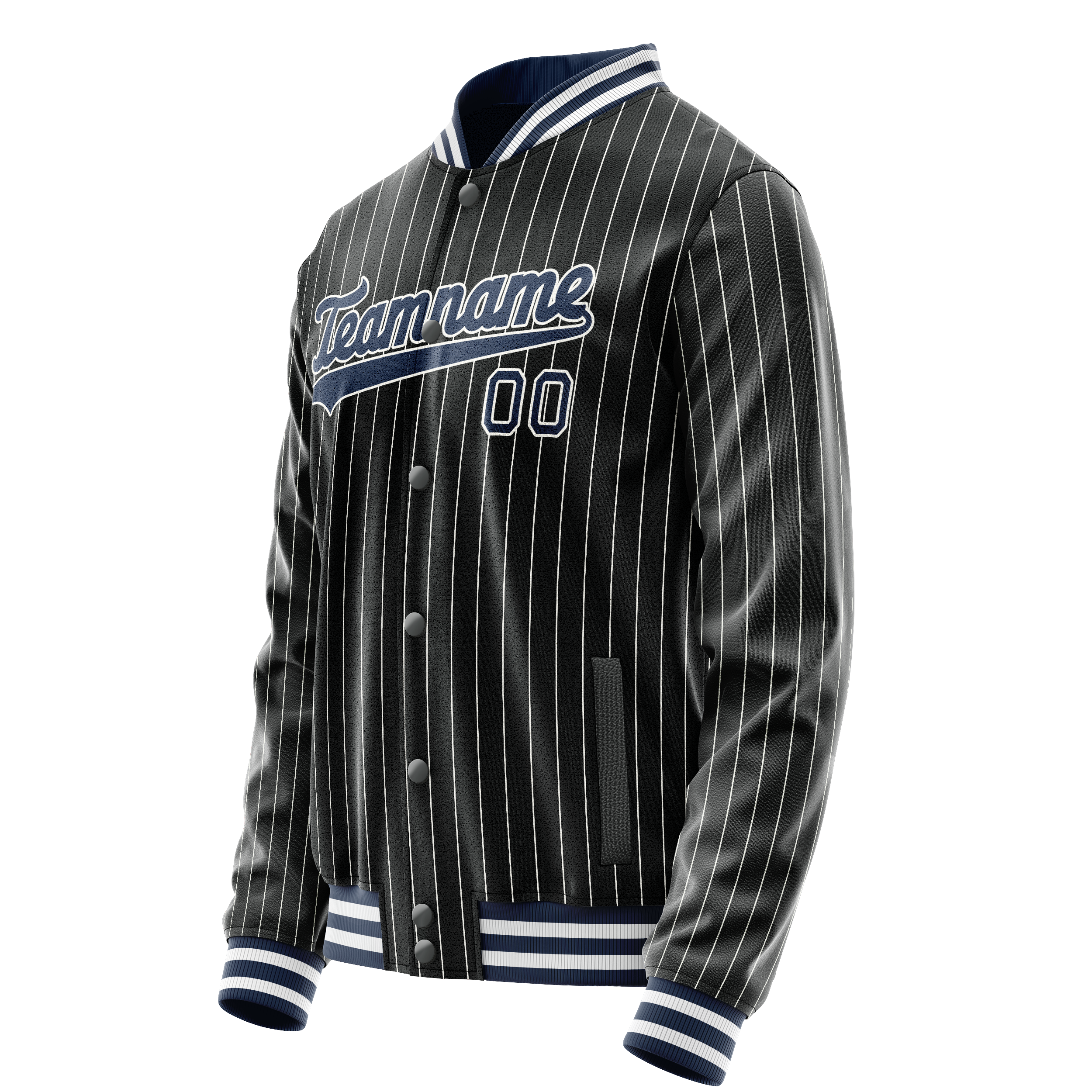 Custom Black Royal White Pinstripe Varsity Letterman Jacket JA02240617HF057