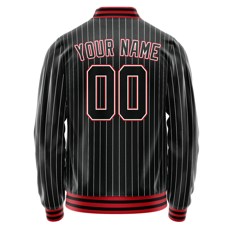 Custom Black Orange White Pinstripe Varsity Letterman Jacket JA02240617HF044