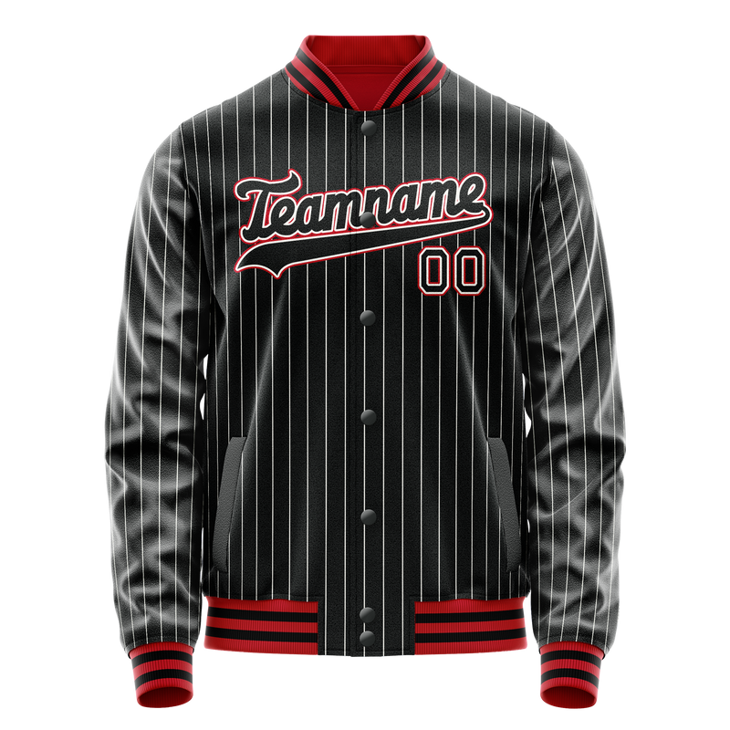 Custom Black Orange White Pinstripe Varsity Letterman Jacket JA02240617HF044