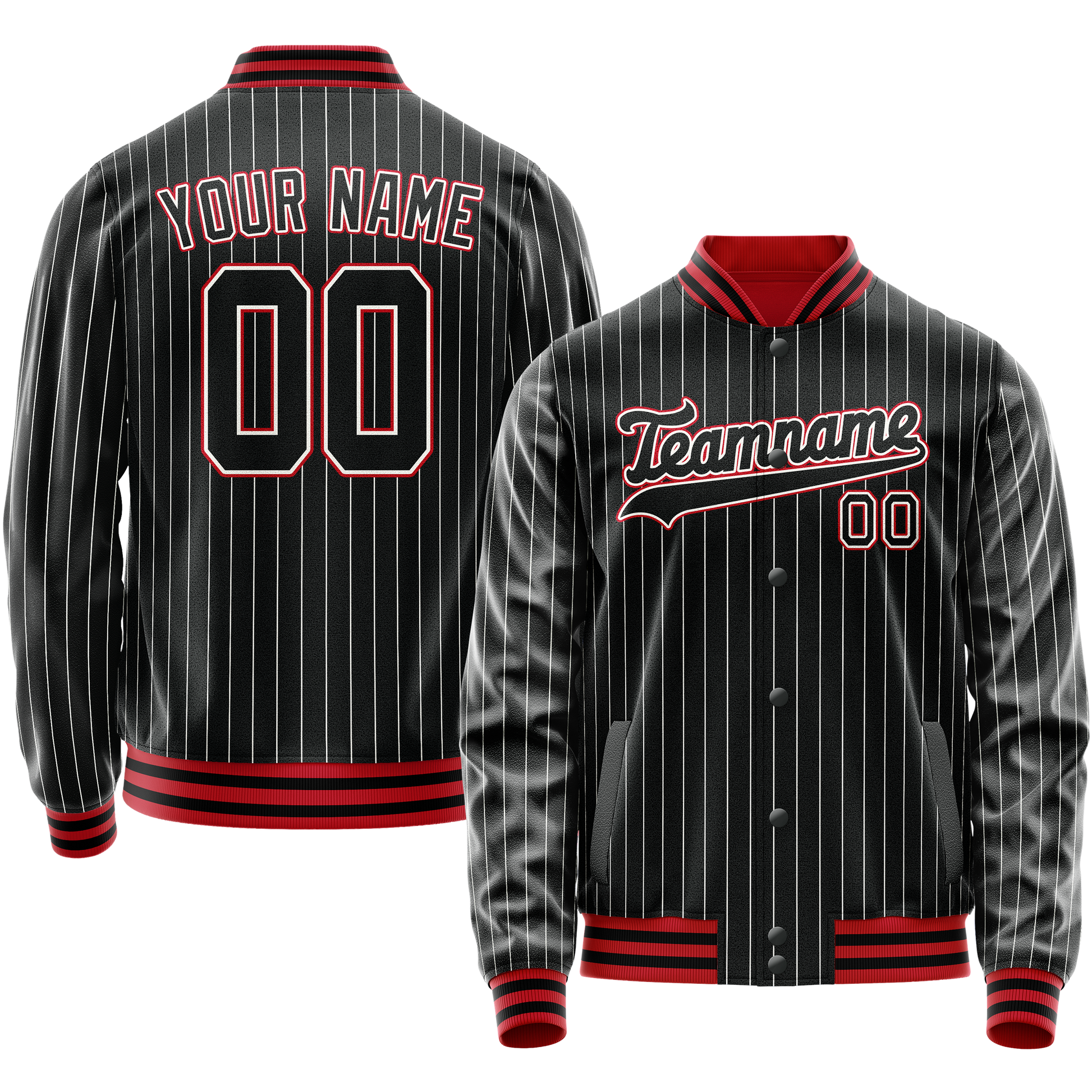 Custom Black Orange White Pinstripe Varsity Letterman Jacket JA02240617HF044