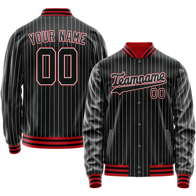 Custom Black Orange White Pinstripe Varsity Letterman Jacket JA02240617HF044