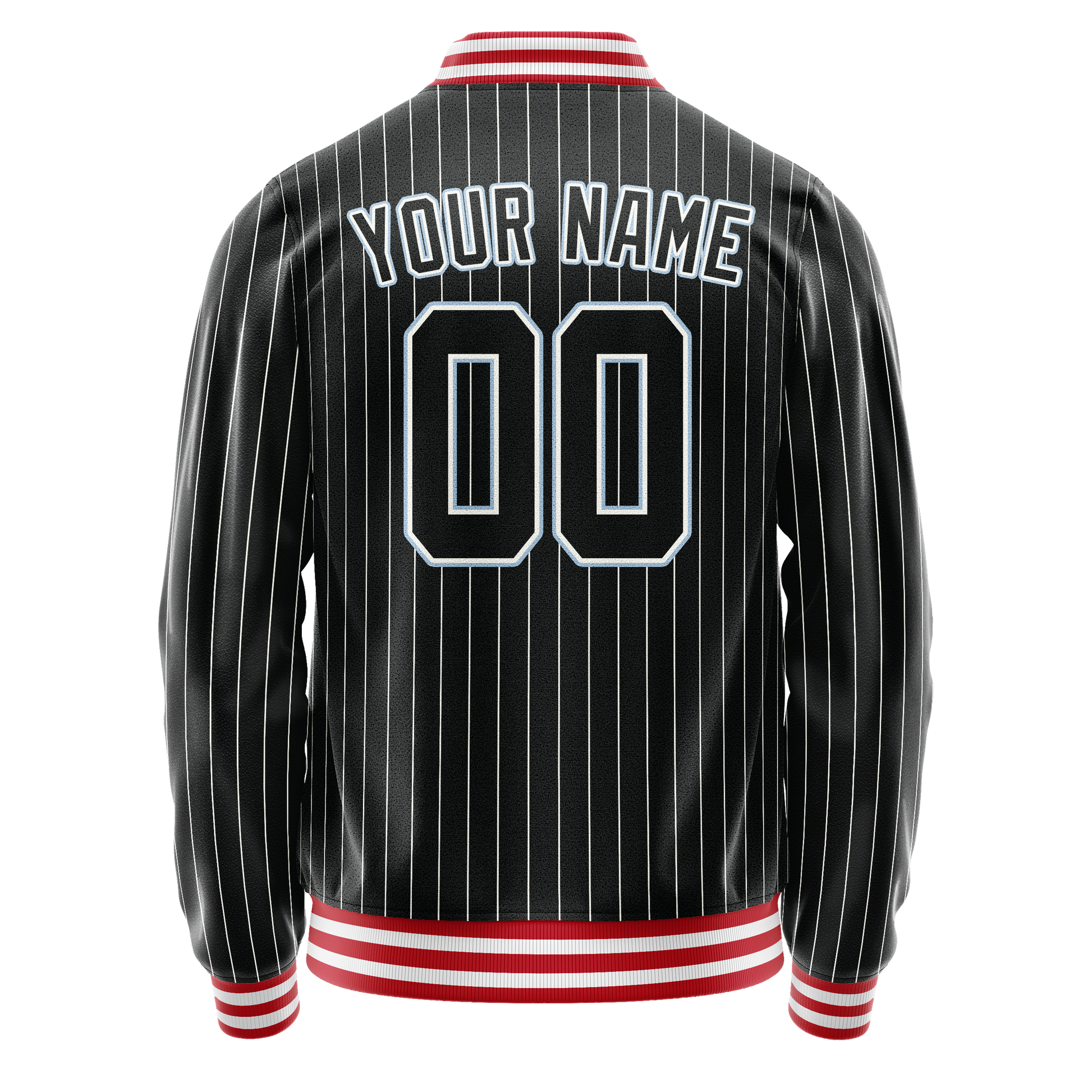 Custom Black Light-Blue Gray Pinstripe Varsity Letterman Jacket JA02240617HF050
