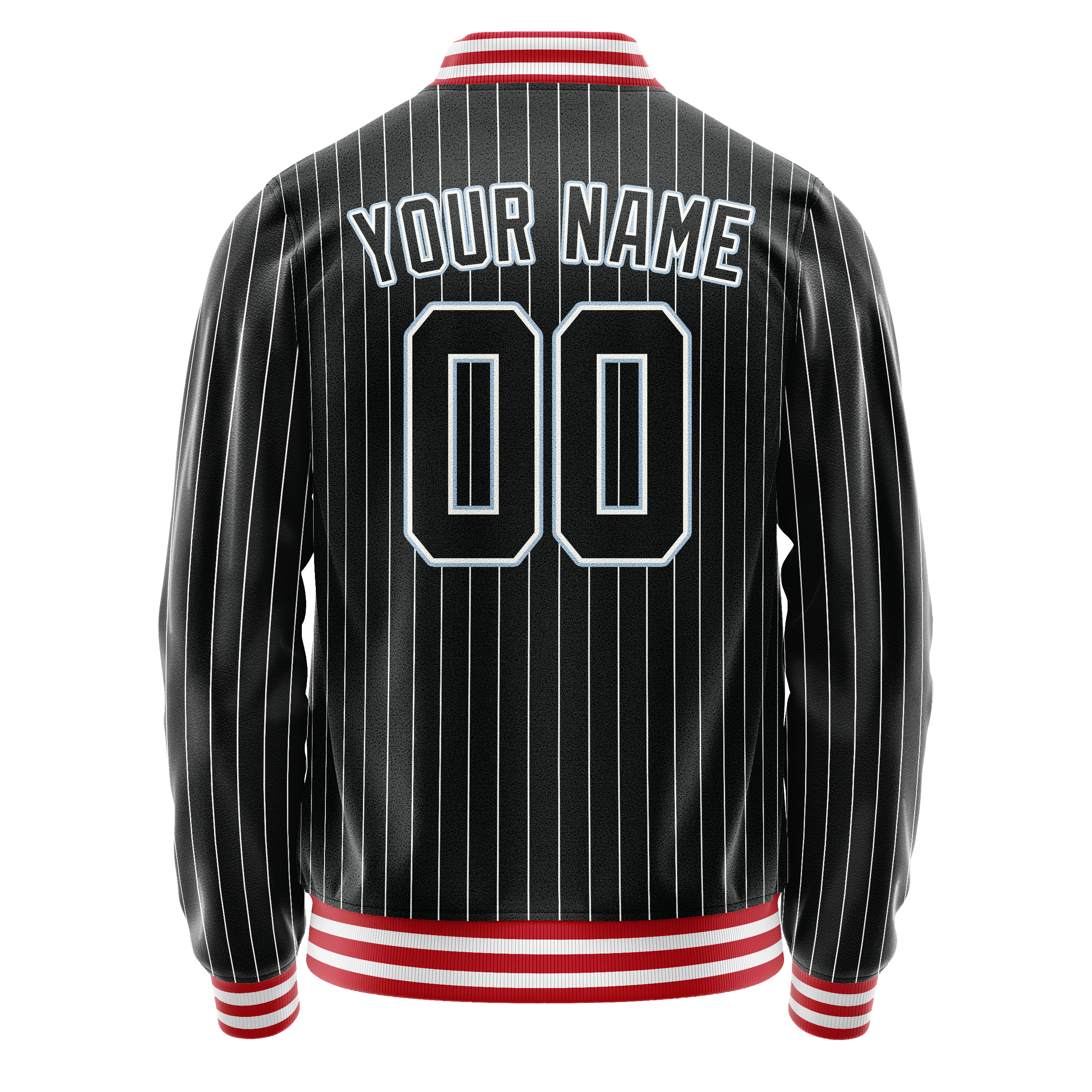 Custom Black Light-Blue Gray Pinstripe Varsity Letterman Jacket JA02240617HF050