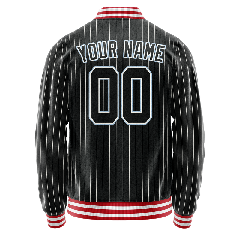 Custom Black Light-Blue Gray Pinstripe Varsity Letterman Jacket JA02240617HF050