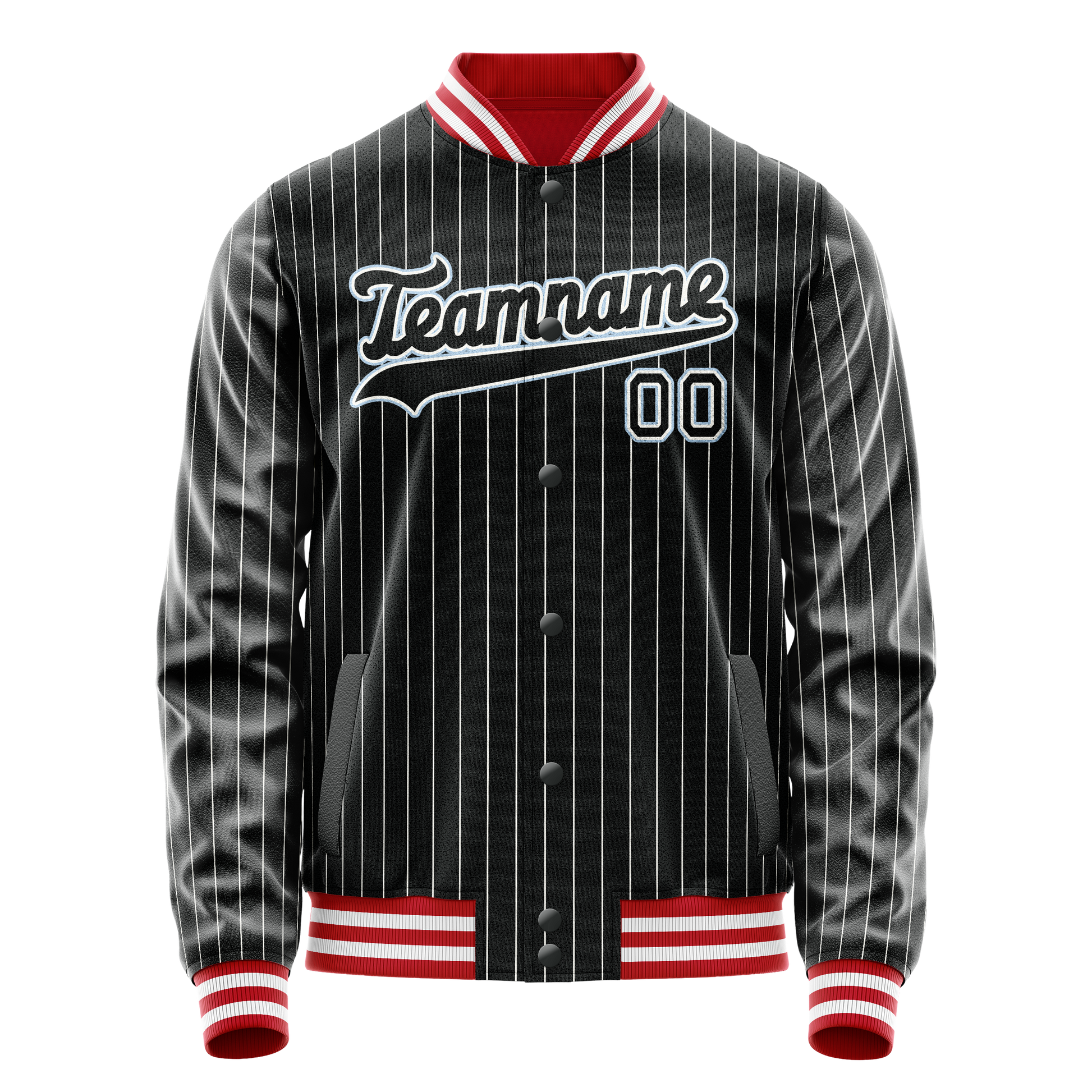 Custom Black Light-Blue Gray Pinstripe Varsity Letterman Jacket JA02240617HF050