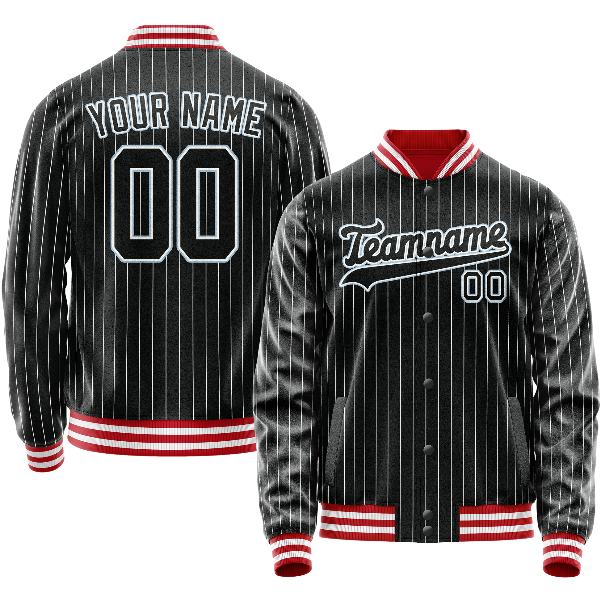 Custom Black Light-Blue Gray Pinstripe Varsity Letterman Jacket JA02240617HF050