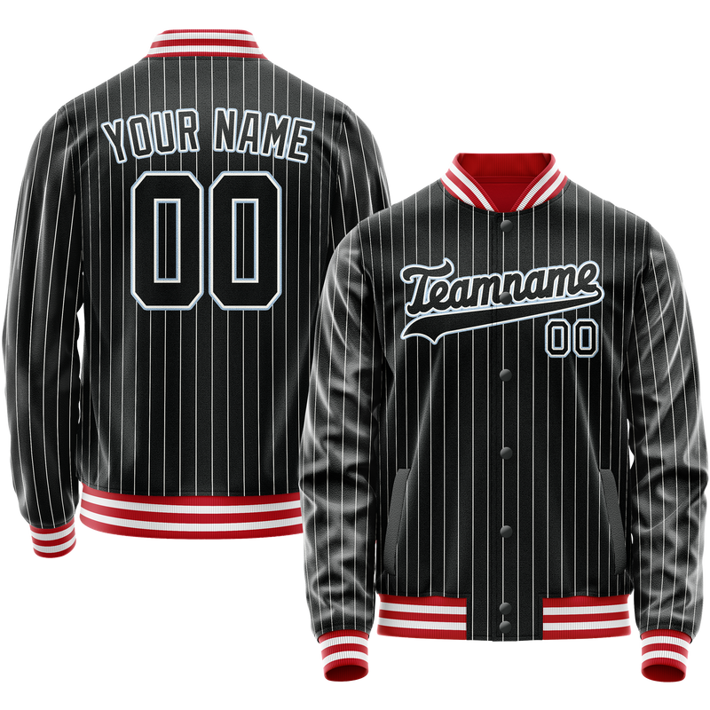 Custom Black Light-Blue Gray Pinstripe Varsity Letterman Jacket JA02240617HF050