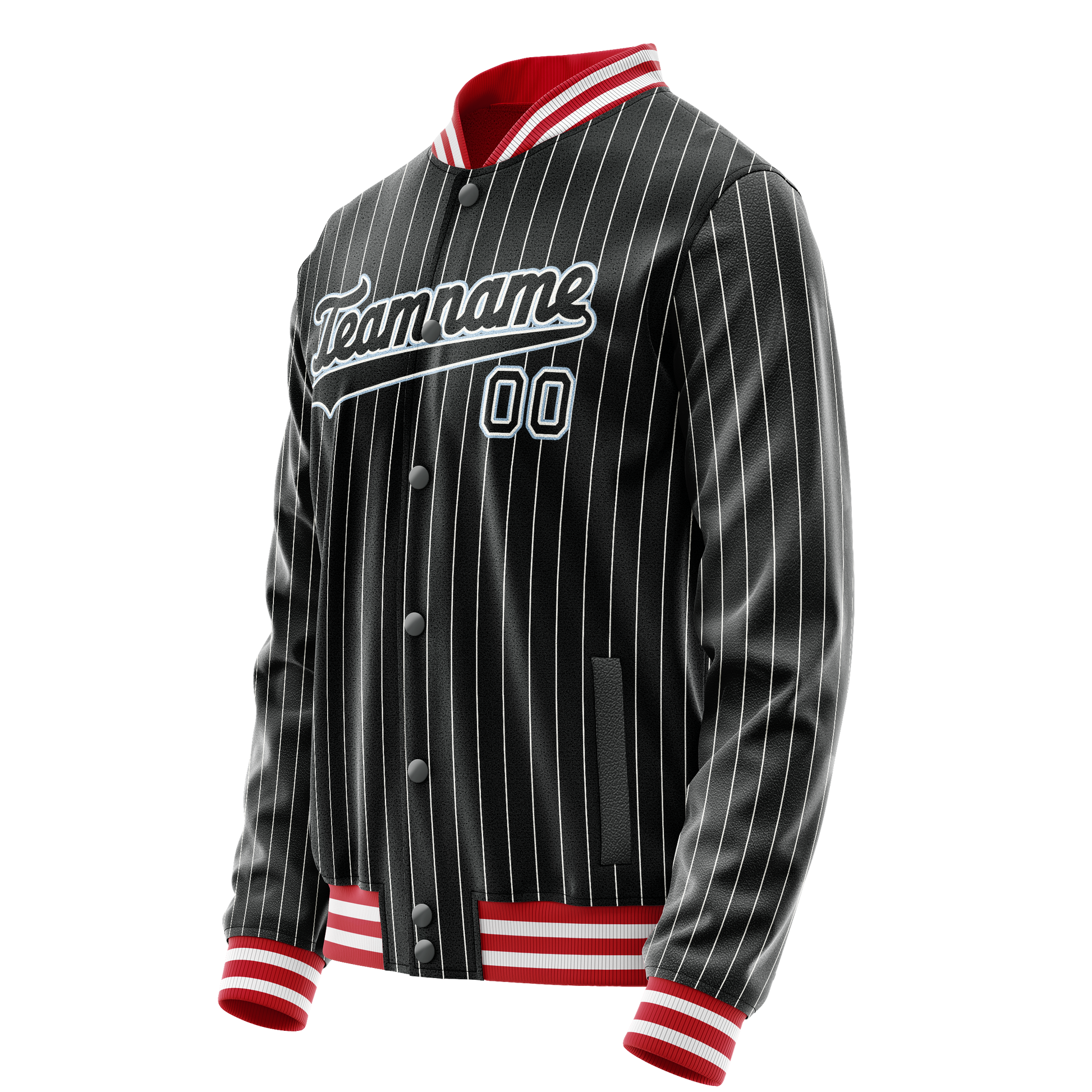 Custom Black Light-Blue Gray Pinstripe Varsity Letterman Jacket JA02240617HF050